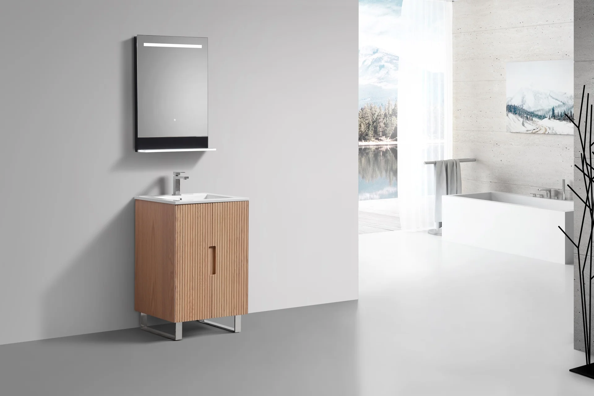24” Fiore Free Standing Bathroom Vanity w/ Chrome Legs – Oakwood - Image 3