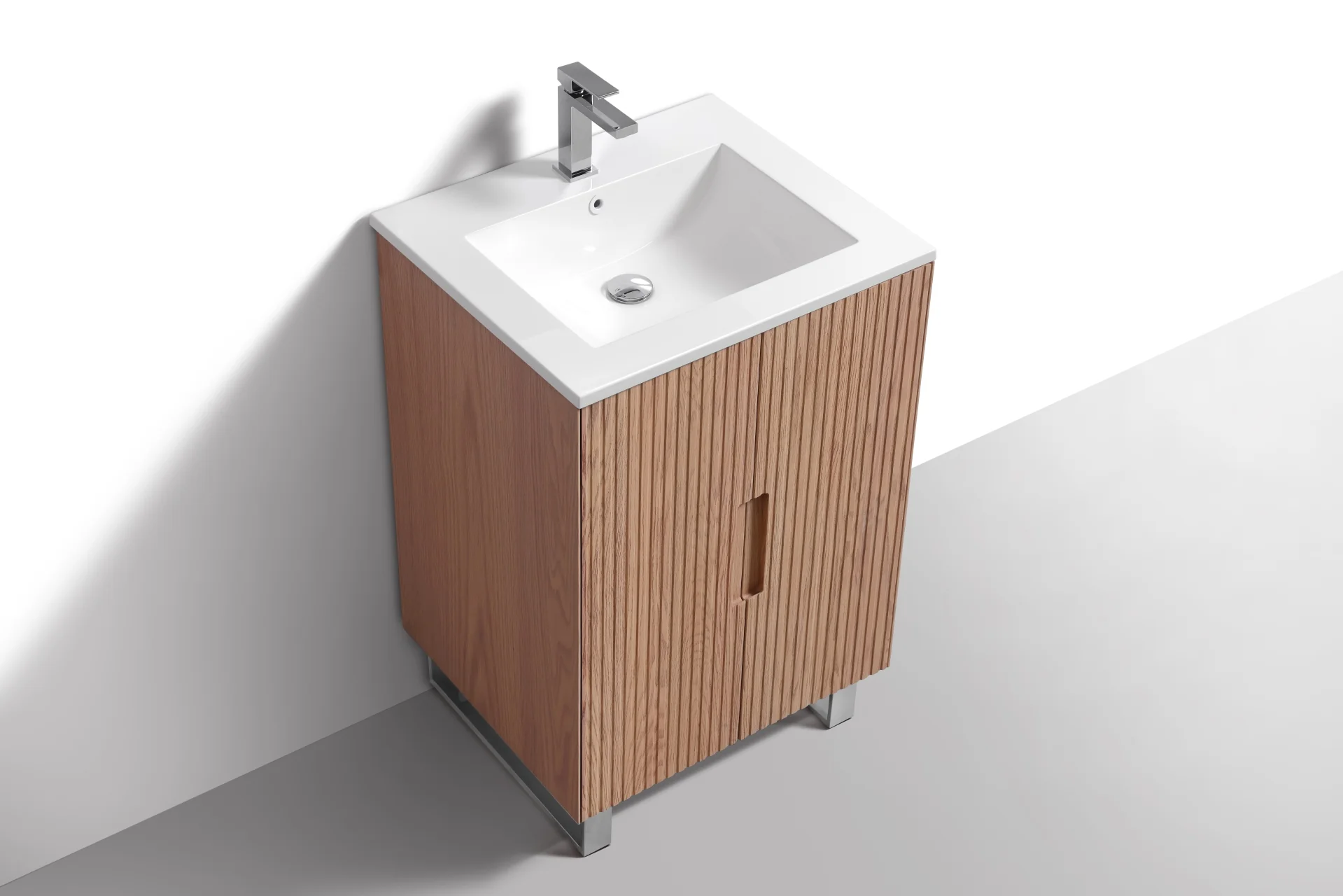 24” Fiore Free Standing Bathroom Vanity w/ Chrome Legs – Oakwood - Image 5
