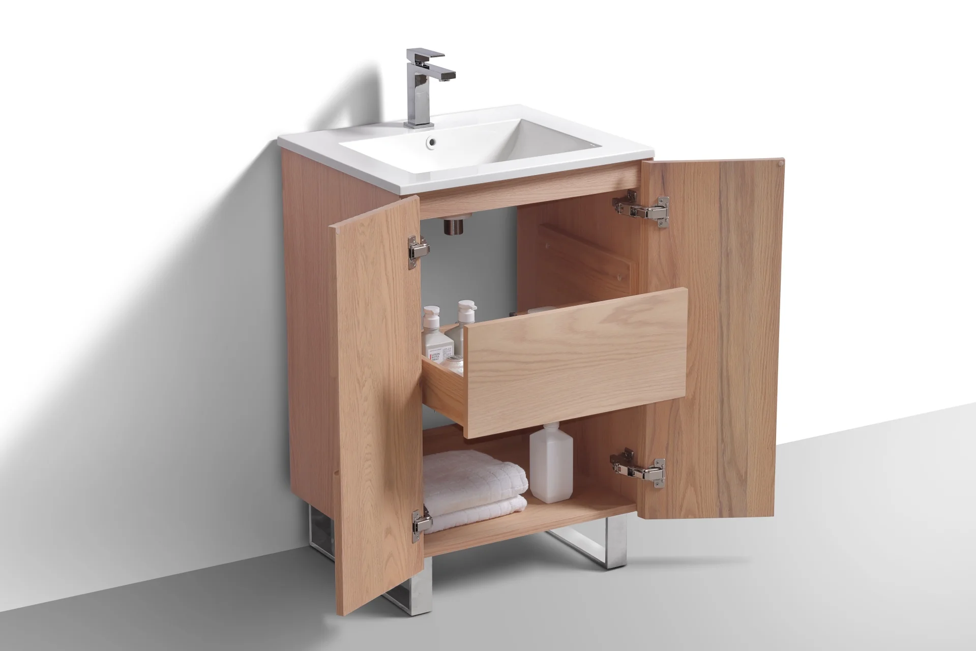 24” Fiore Free Standing Bathroom Vanity w/ Chrome Legs – Oakwood - Image 6