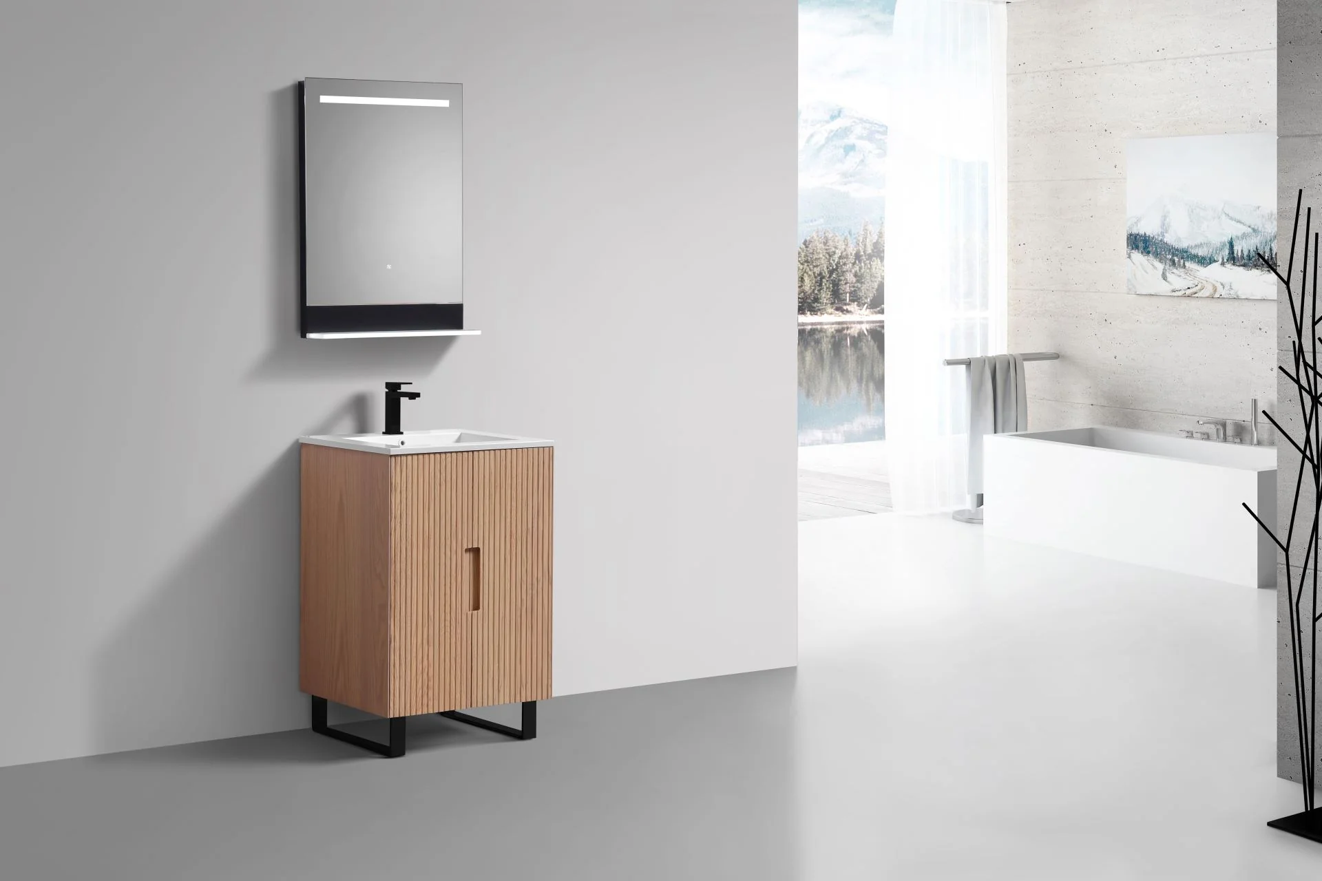 24” Fiore Free Standing Bathroom Vanity w/ Matte Black Legs – Oakwood - Image 3