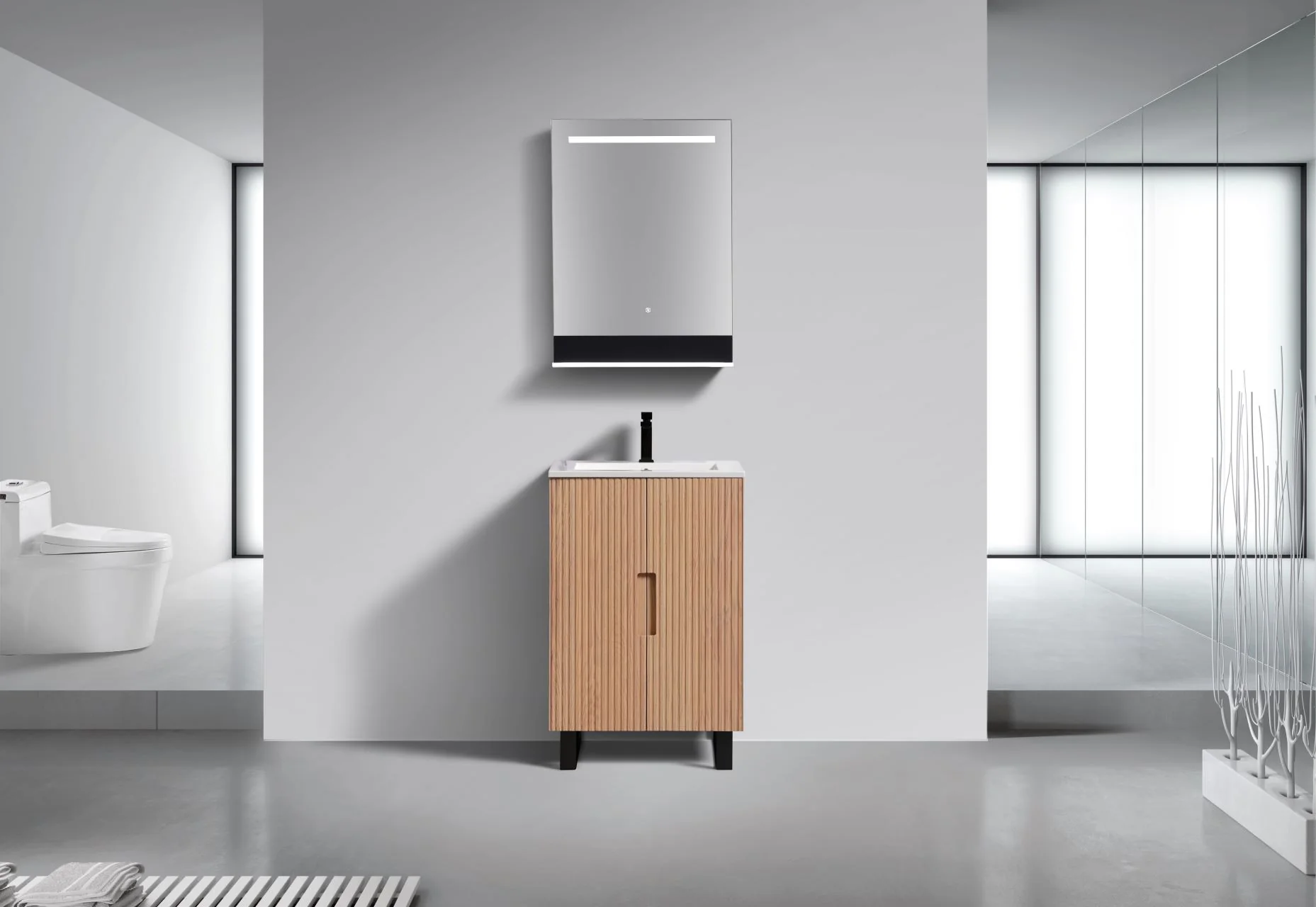 24” Fiore Free Standing Bathroom Vanity w/ Matte Black Legs – Oakwood - Image 4