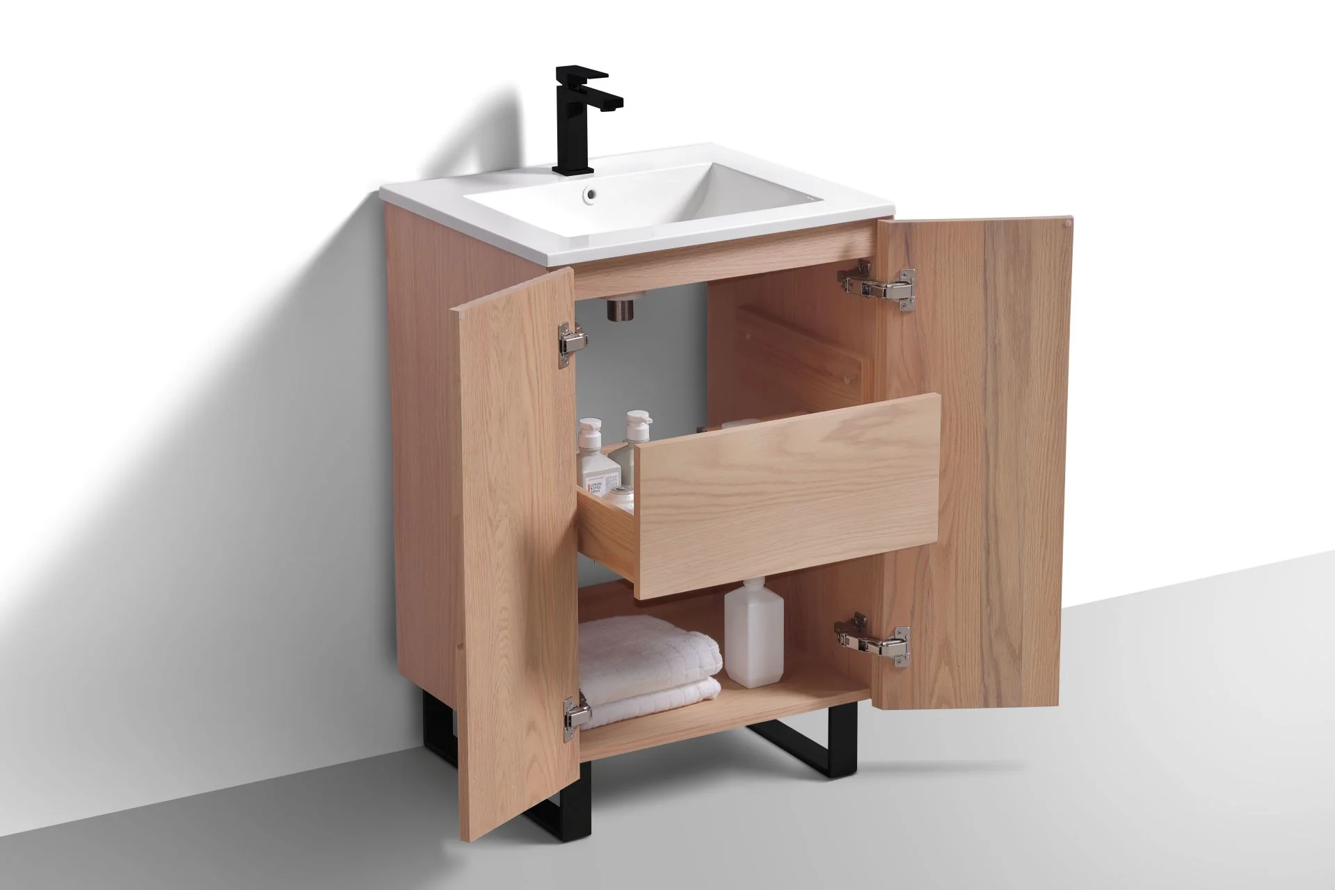 24” Fiore Free Standing Bathroom Vanity w/ Matte Black Legs – Oakwood - Image 6
