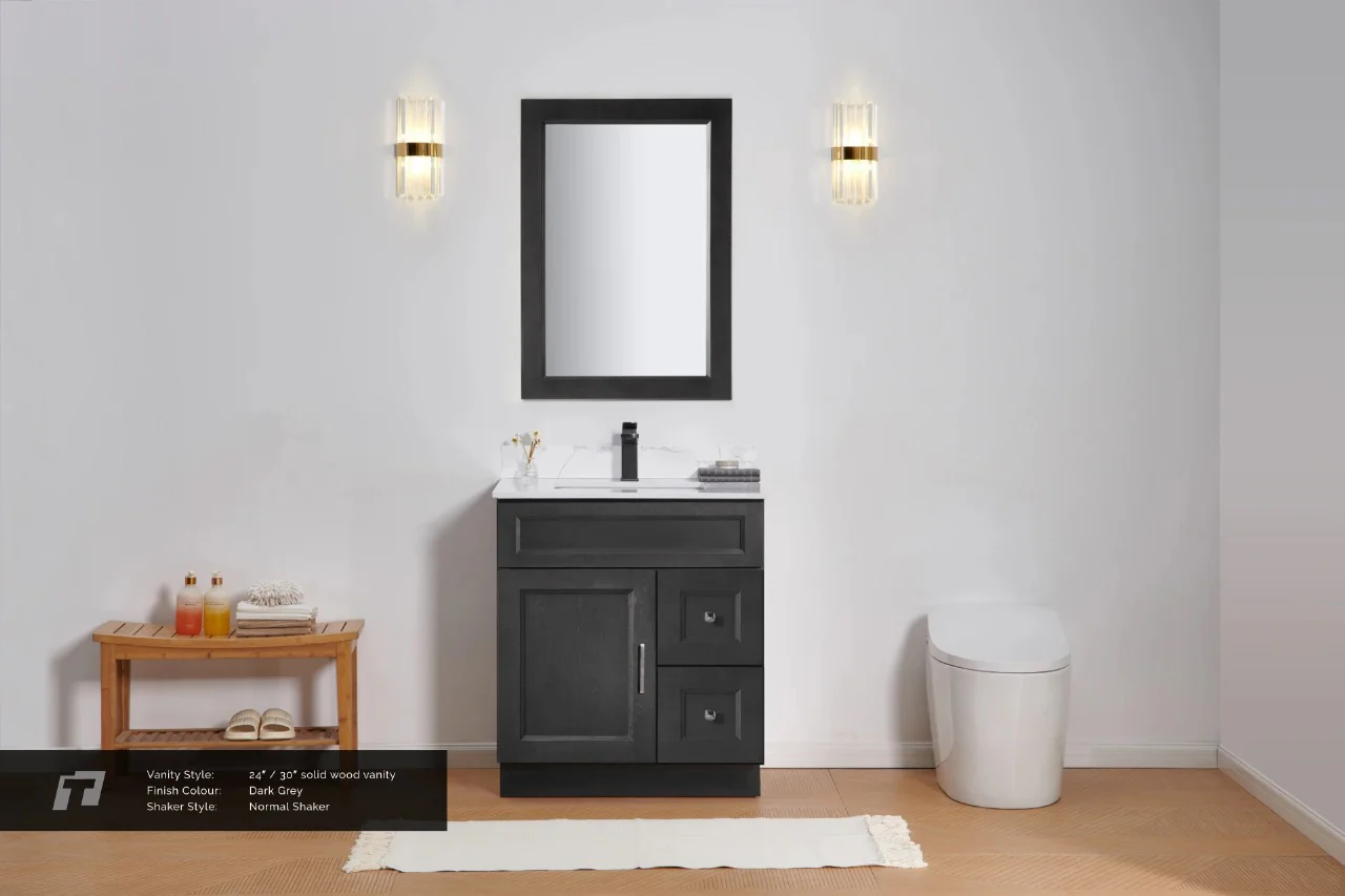 30″ Solid Wood Charcoal Shaker Style Vanity Dgs30 With Quartz Top