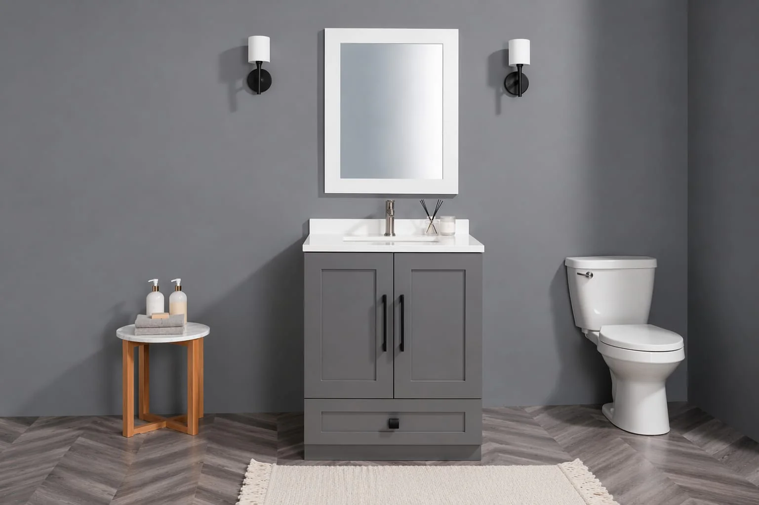 30″ Solid Wood Light Grey Shaker Style Vanity Gs30 With Quartz Top - Image 10