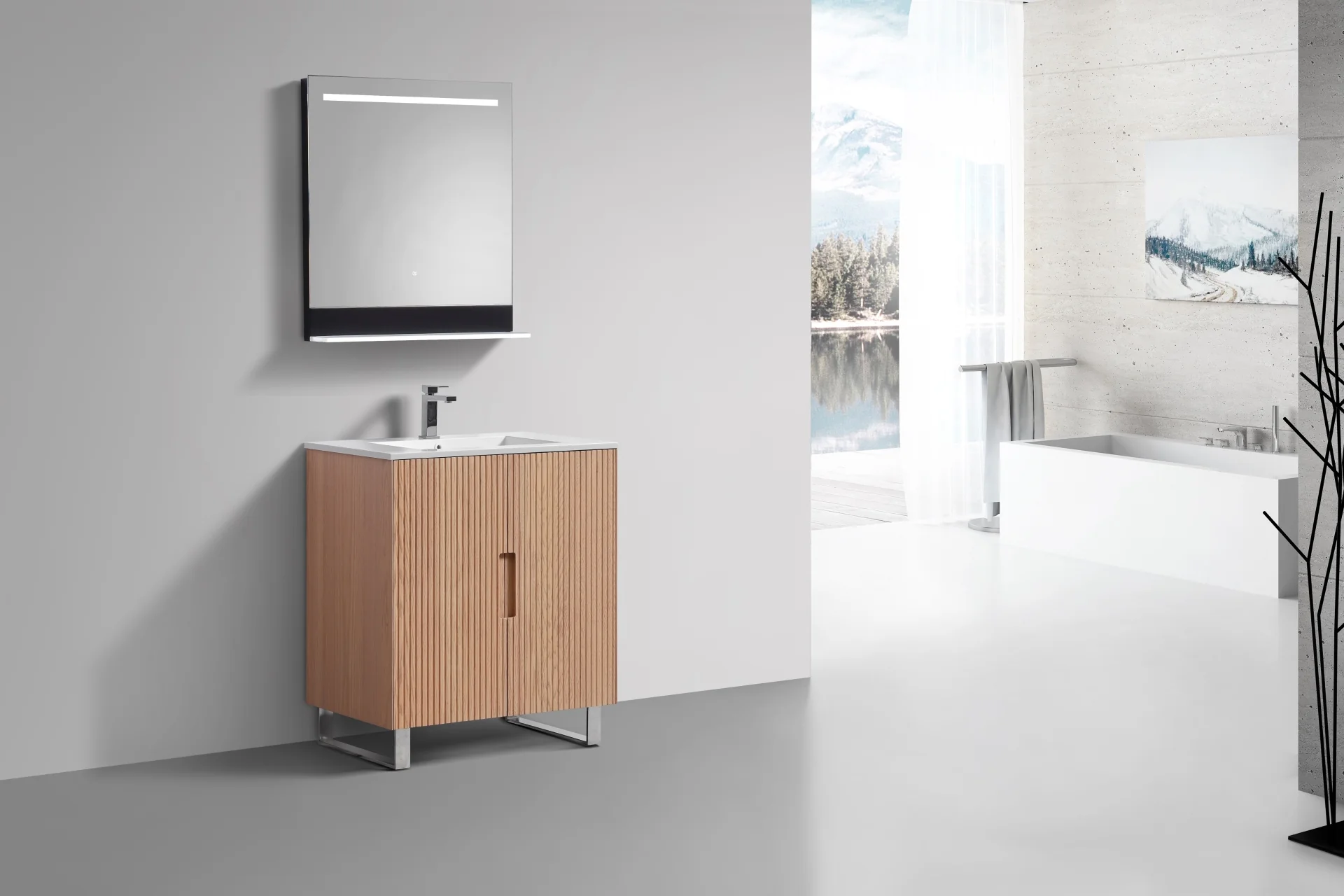 32” Fiore Free Standing Bathroom Vanity w/ Chrome Legs – Oakwood - Image 3