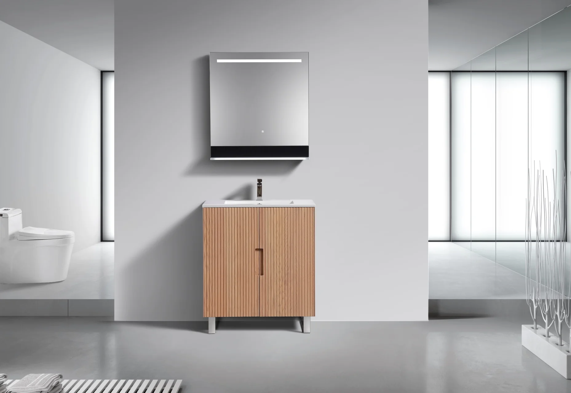 32” Fiore Free Standing Bathroom Vanity w/ Chrome Legs – Oakwood - Image 4
