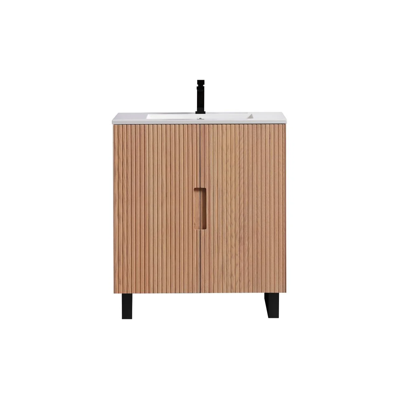 32” Fiore Free Standing Bathroom Vanity w/ Matte Black Legs – Oakwood - Image 3