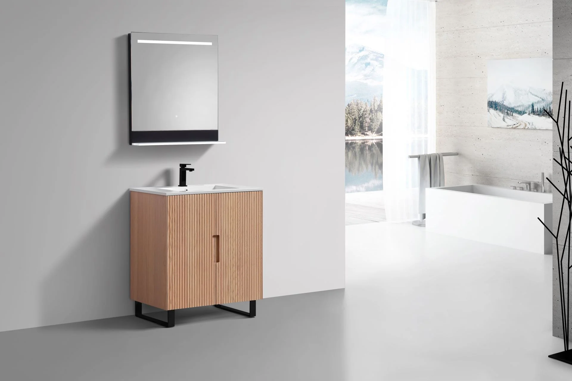 32” Fiore Free Standing Bathroom Vanity w/ Matte Black Legs – Oakwood - Image 4