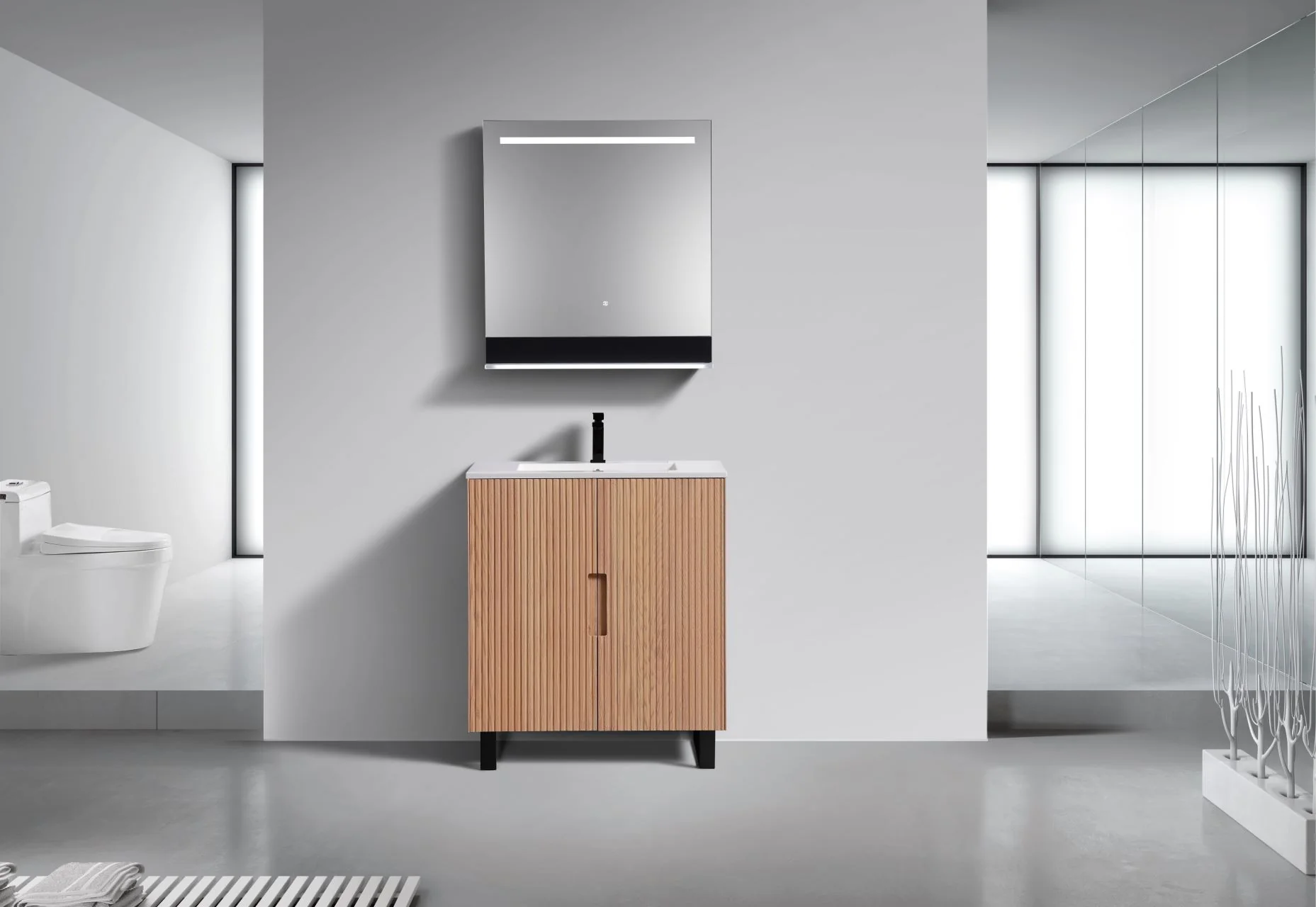 32” Fiore Free Standing Bathroom Vanity w/ Matte Black Legs – Oakwood - Image 5