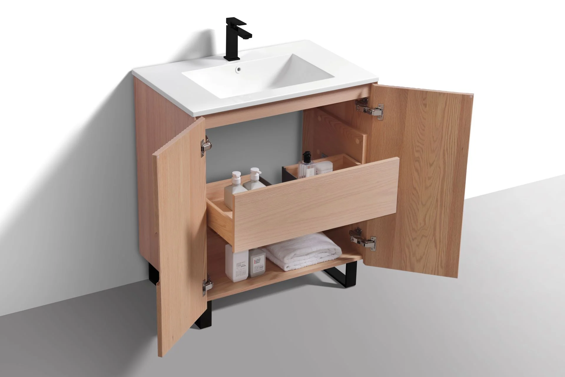 32” Fiore Free Standing Bathroom Vanity w/ Matte Black Legs – Oakwood - Image 7