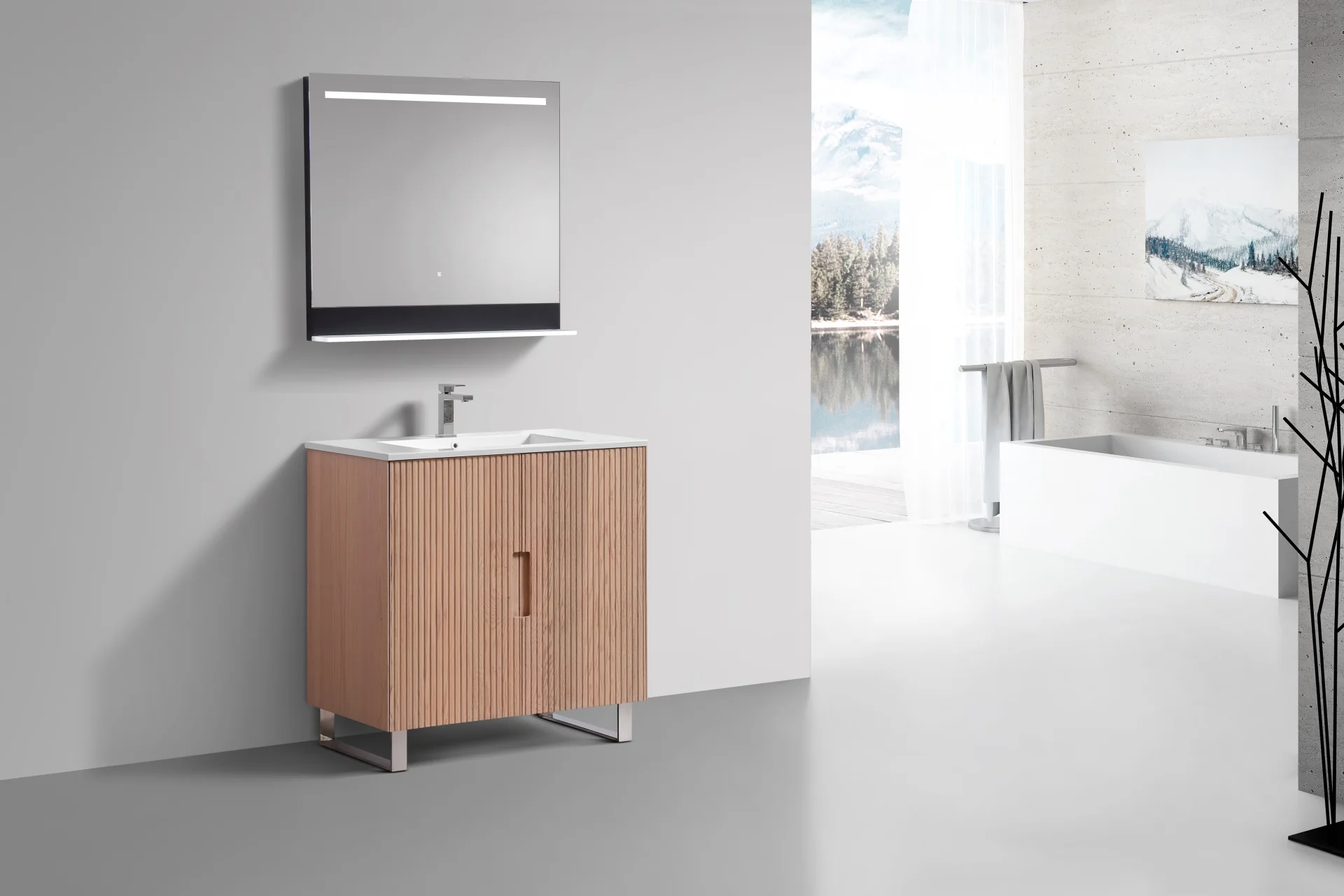 36” Fiore Free Standing Bathroom Vanity w/ Chrome Legs – Oakwood - Image 4