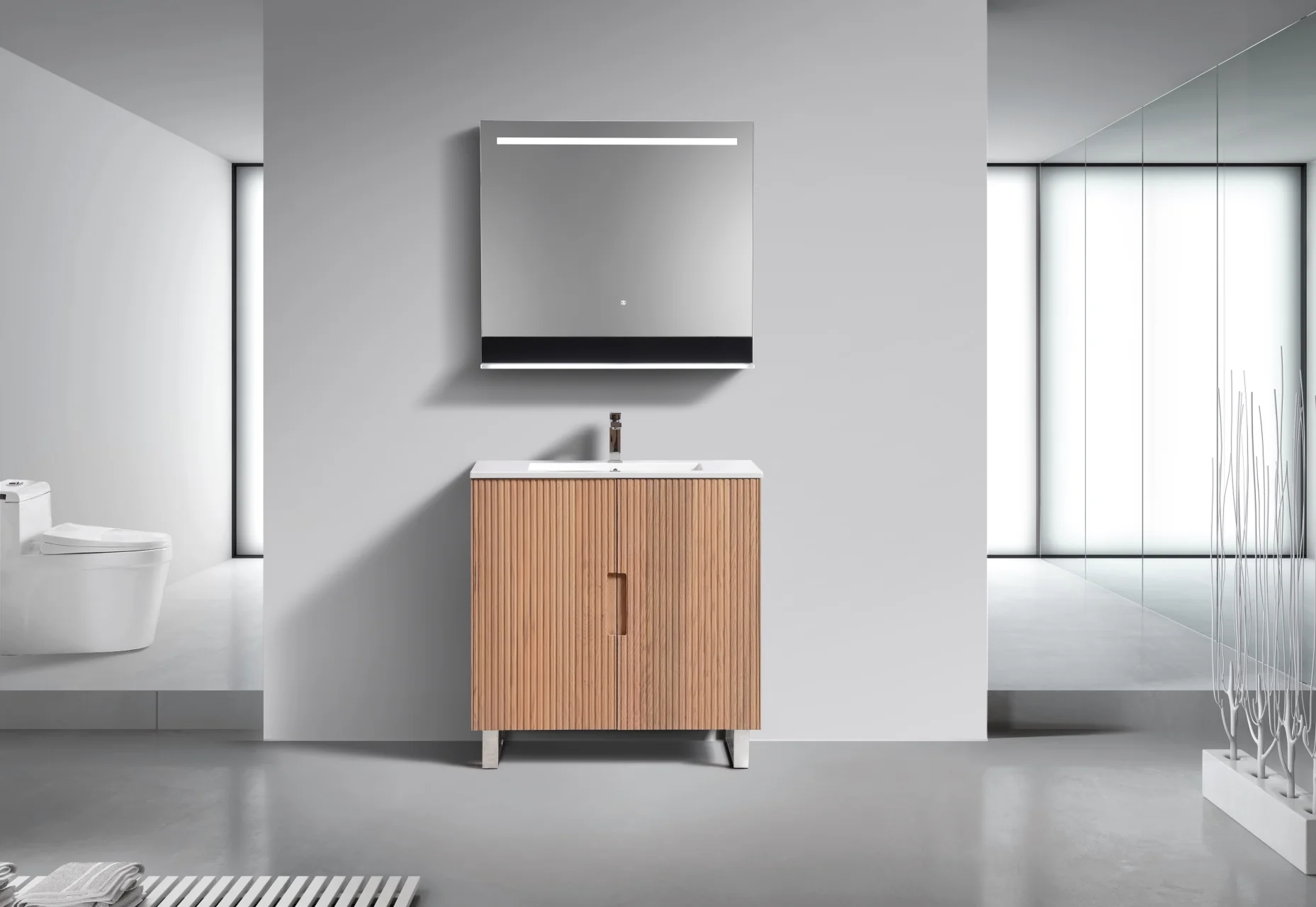 36” Fiore Free Standing Bathroom Vanity w/ Chrome Legs – Oakwood - Image 5