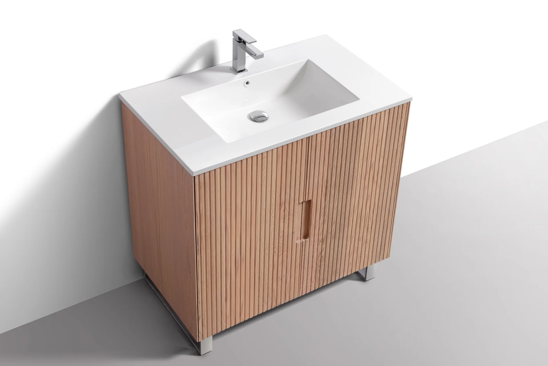36” Fiore Free Standing Bathroom Vanity w/ Chrome Legs – Oakwood - Image 6