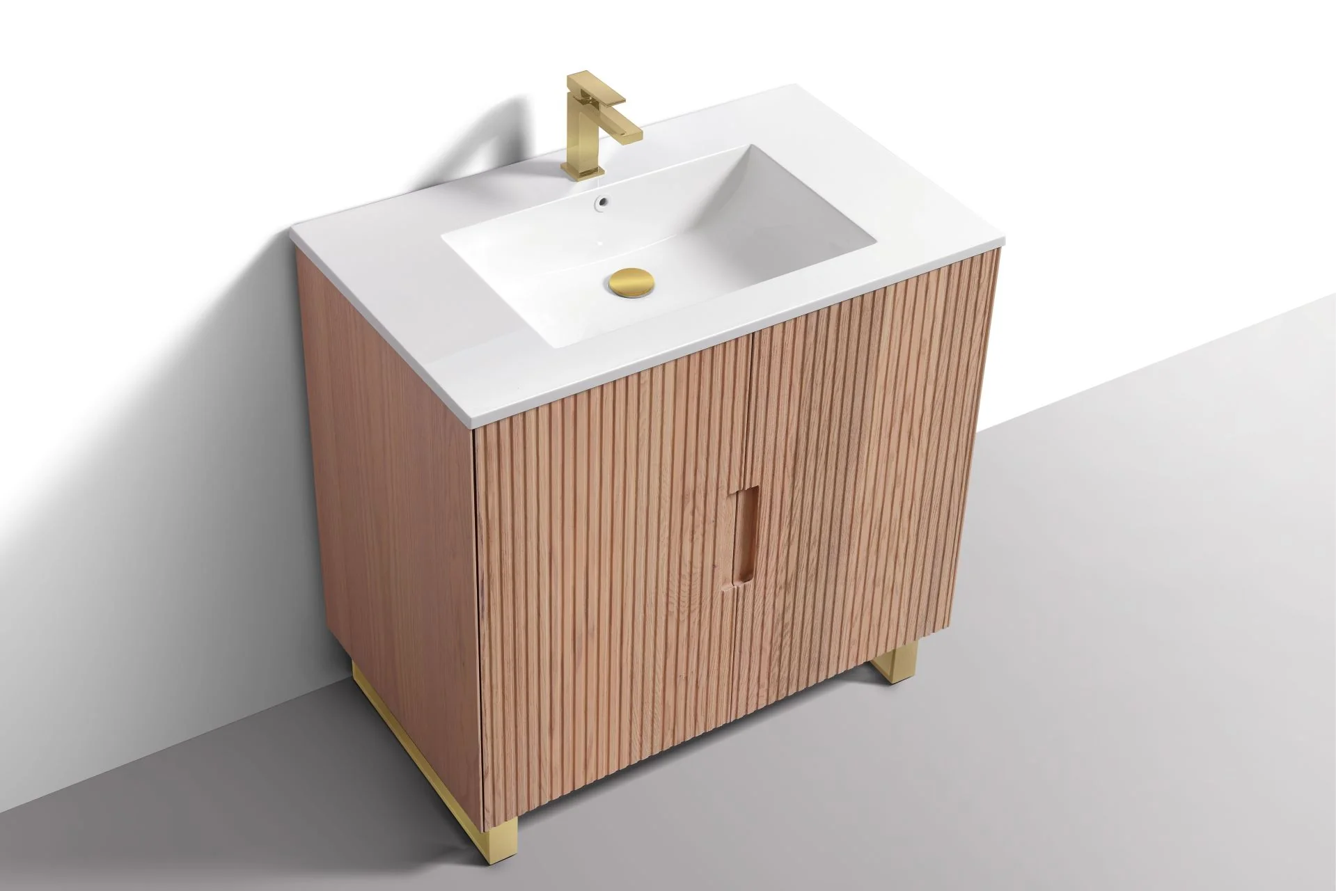 36” Fiore Free Standing Bathroom Vanity w/ Gold Legs – Oakwood - Image 7