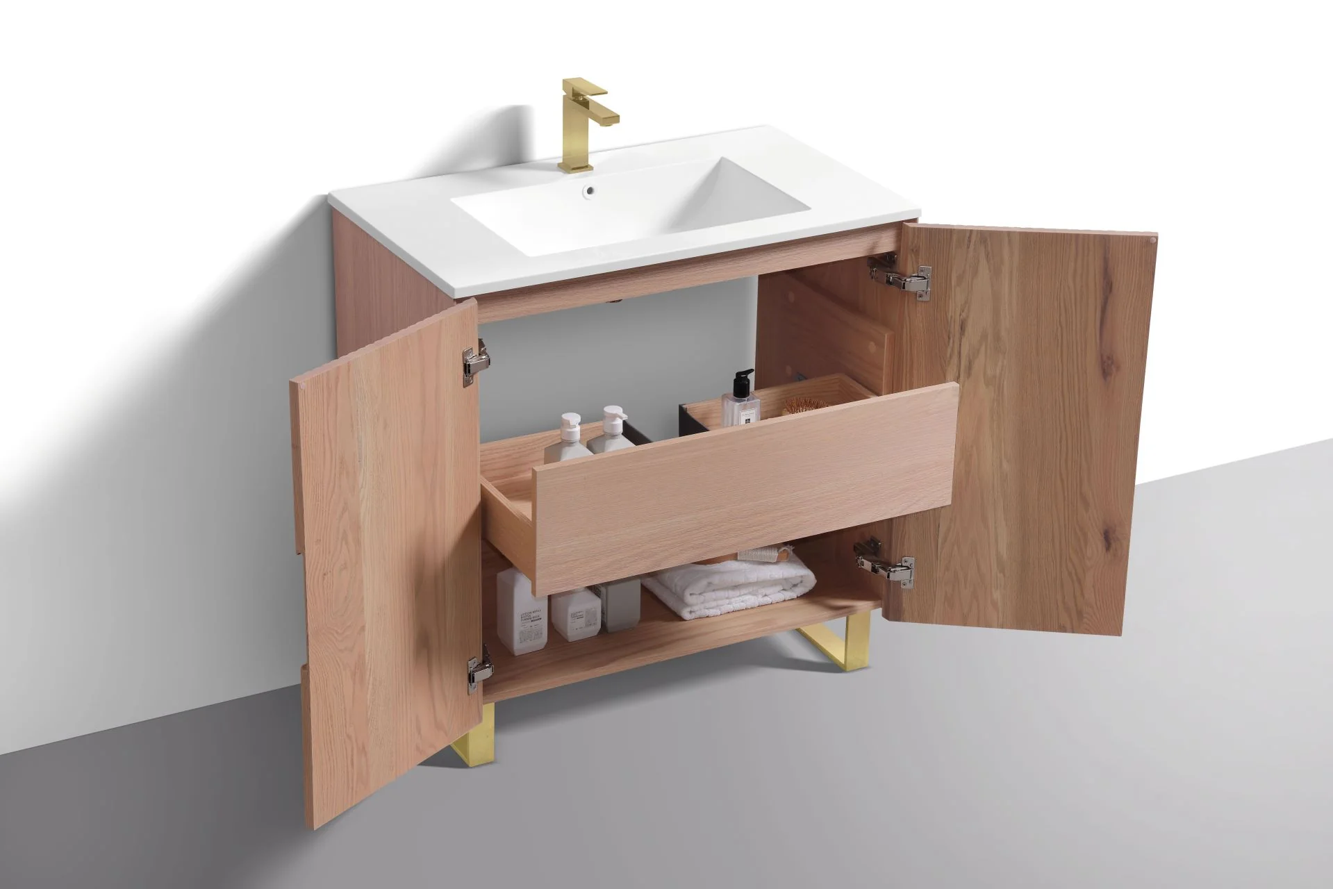 36” Fiore Free Standing Bathroom Vanity w/ Gold Legs – Oakwood - Image 8