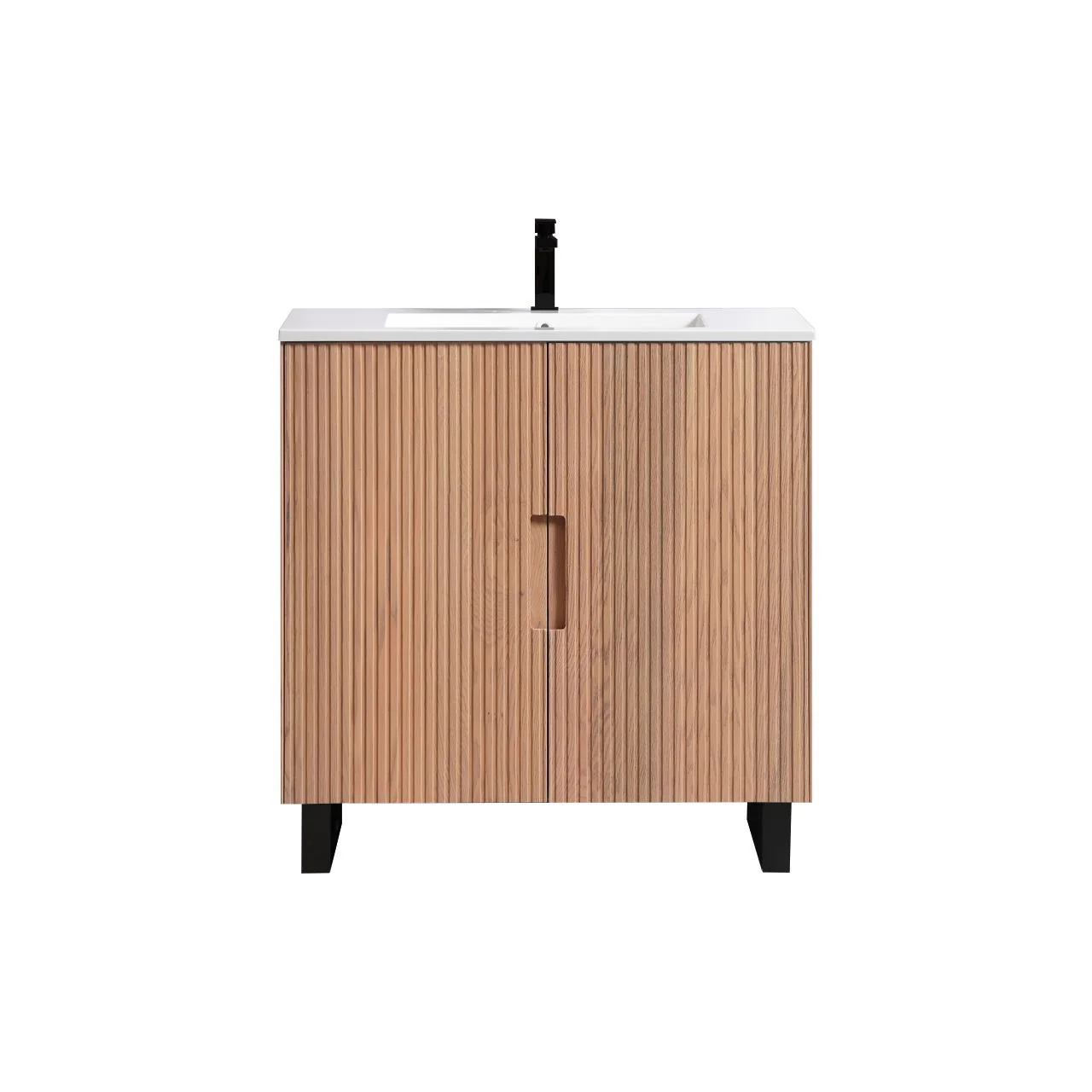 36” Fiore Free Standing Bathroom Vanity w/ Matte Black Legs – Oakwood - Image 2