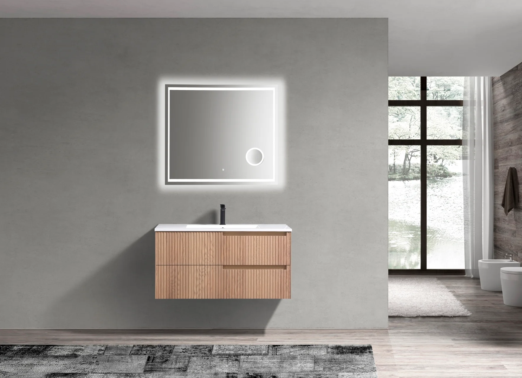 40” Fiore Modern Wall Mount Bathroom Vanity – Oakwood (ETA - MID APRIL) - Image 4