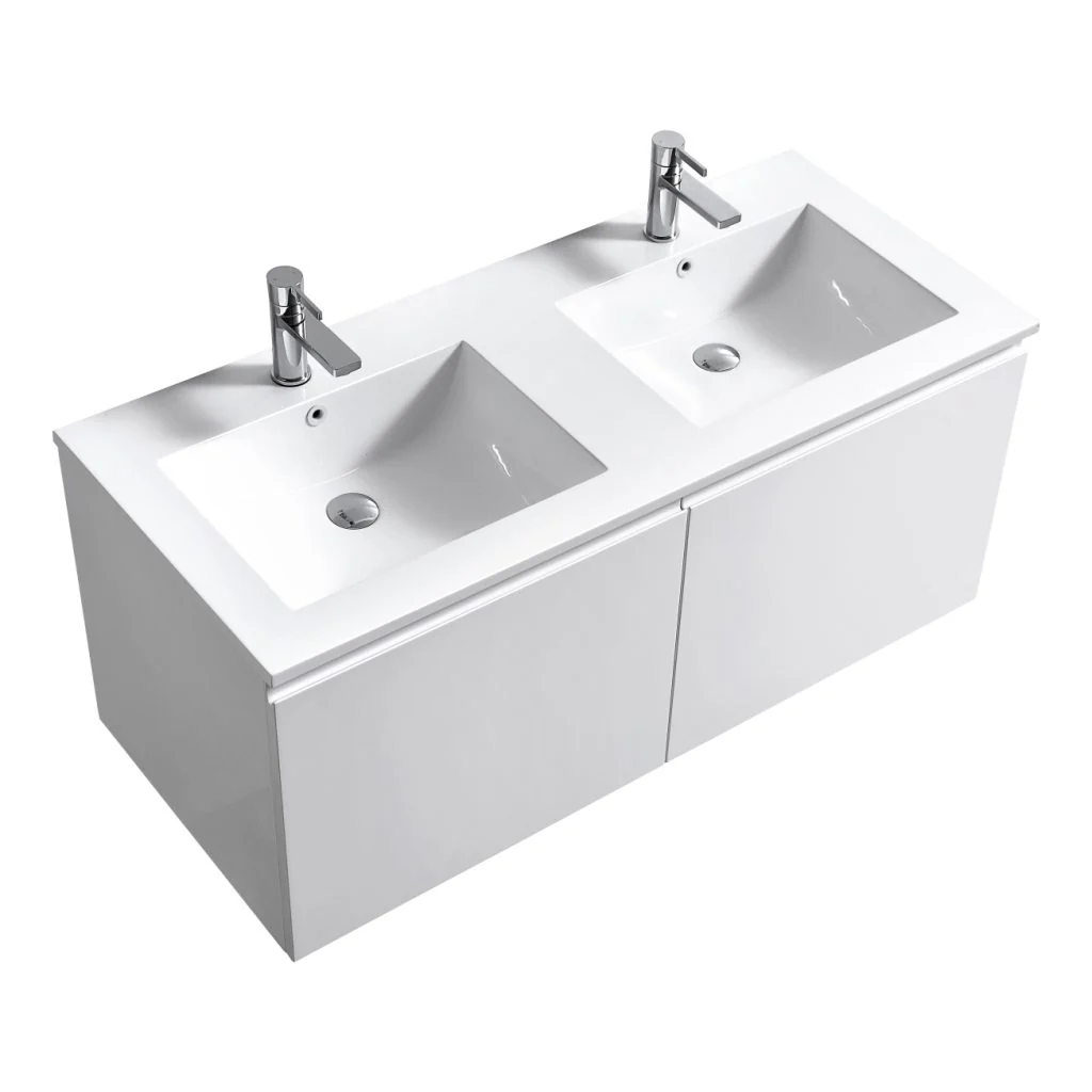 48″ Inch Double Sink Balli Modern Bathroom Vanity In High Gloss White Finish