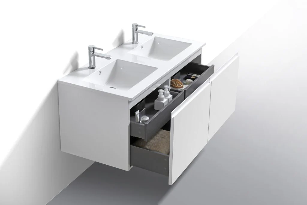 48″ Inch Double Sink Balli Modern Bathroom Vanity In High Gloss White Finish - Image 5