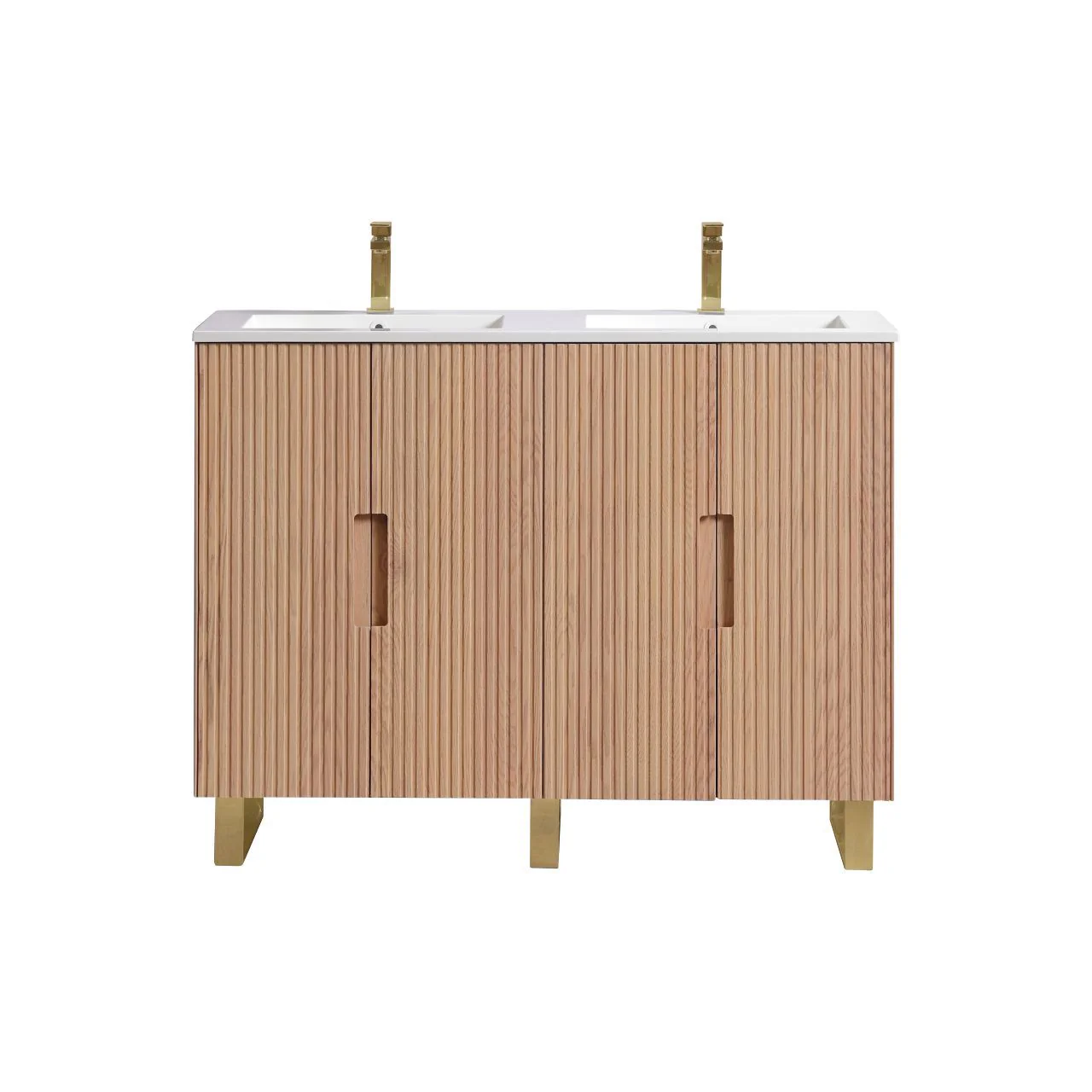 48” Fiore Double Sink Free Standing Bathroom Vanity w/ Gold Legs – Oakwood - Image 2