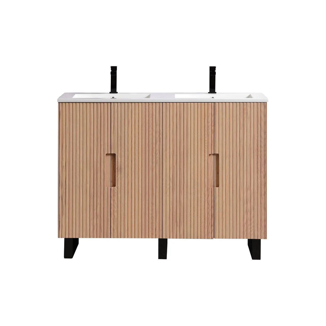 48” Fiore Double Sink Free Standing Bathroom Vanity w/ Matte Black Legs – Oakwood - Image 2