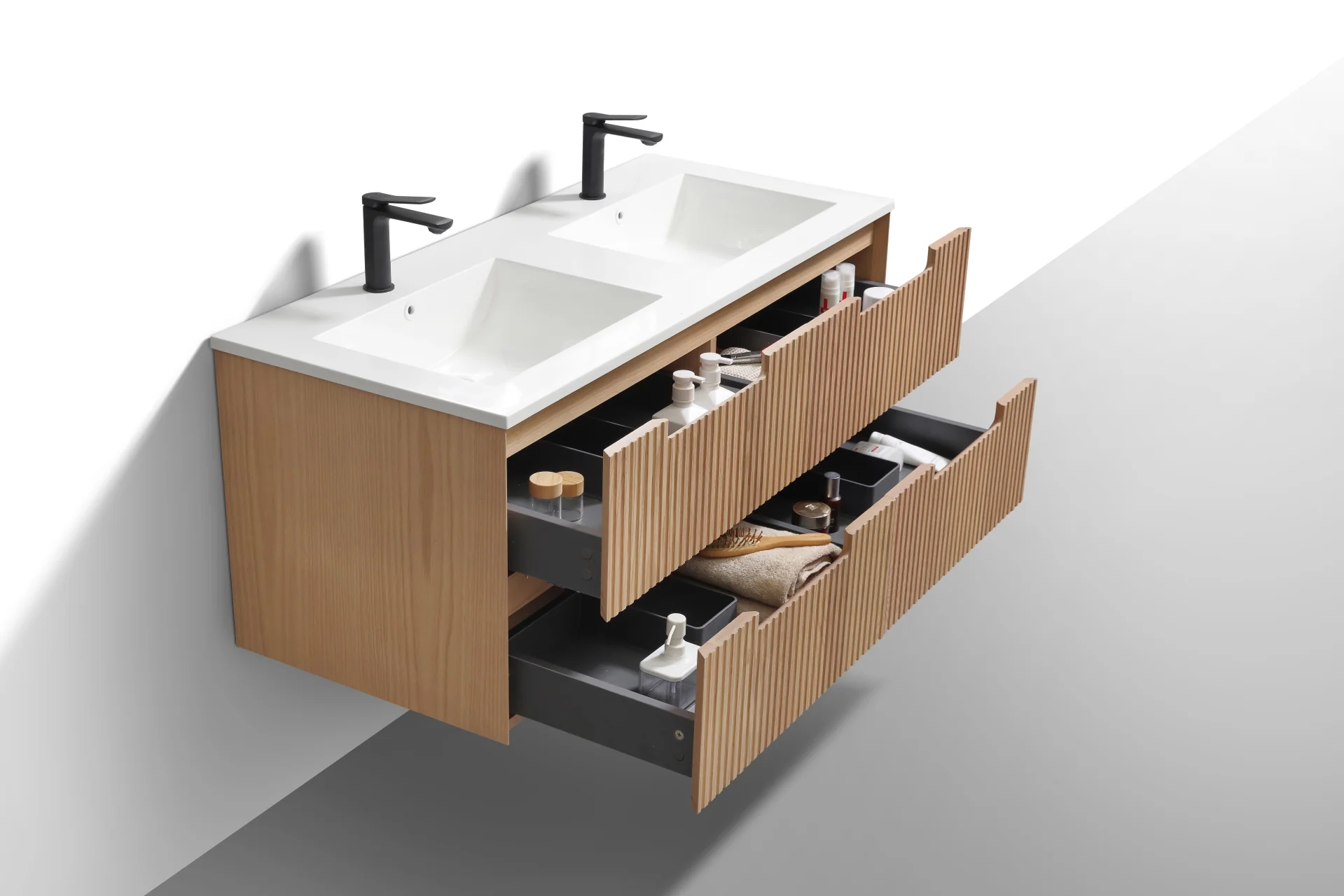 48” Fiore Modern Wall Mount Double Sink Bathroom Vanity – Oakwood - Image 3