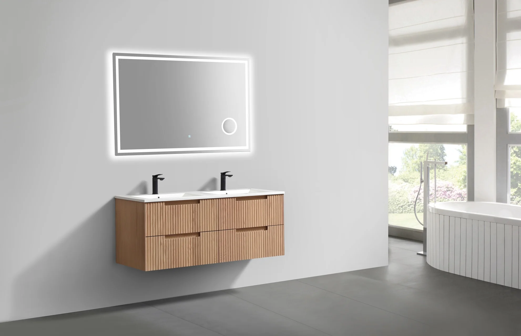 48” Fiore Modern Wall Mount Double Sink Bathroom Vanity – Oakwood - Image 5