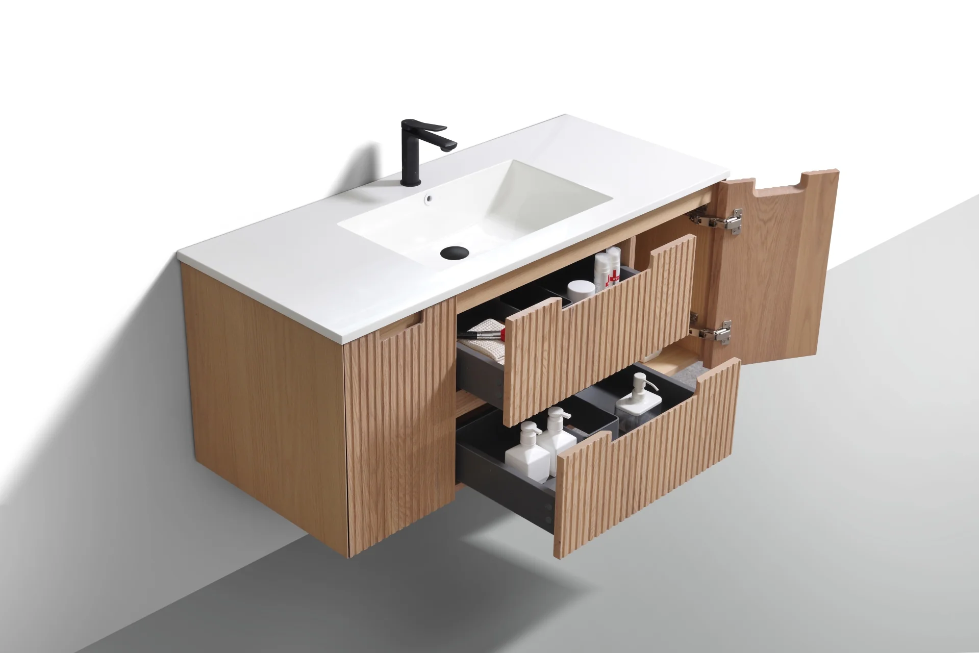 48” Fiore Modern Wall Mount Single Sink Bathroom Vanity – Oakwood (ETA Mid-April) - Image 3