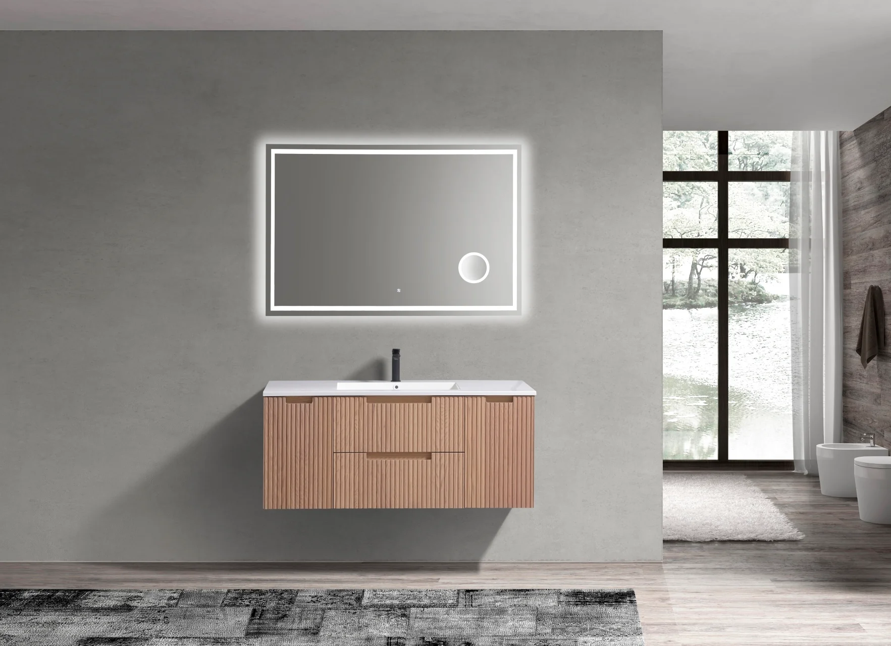 48” Fiore Modern Wall Mount Single Sink Bathroom Vanity – Oakwood (ETA Mid-April) - Image 4