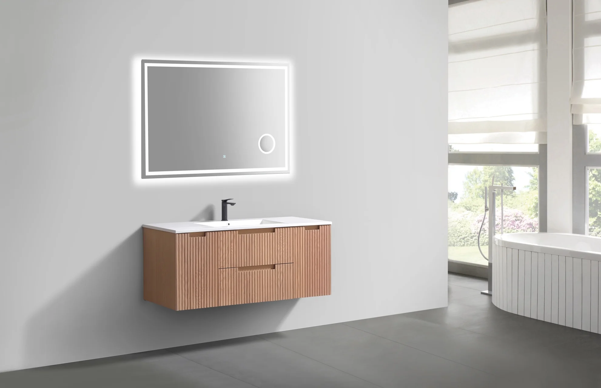 48” Fiore Modern Wall Mount Single Sink Bathroom Vanity – Oakwood (ETA Mid-April) - Image 5