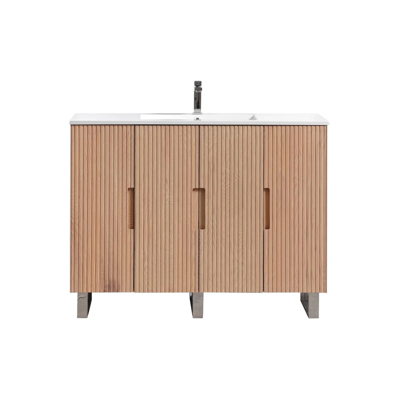 48” Fiore Single Sink Free Standing Bathroom Vanity w/ Chrome Legs – Oakwood - Image 2