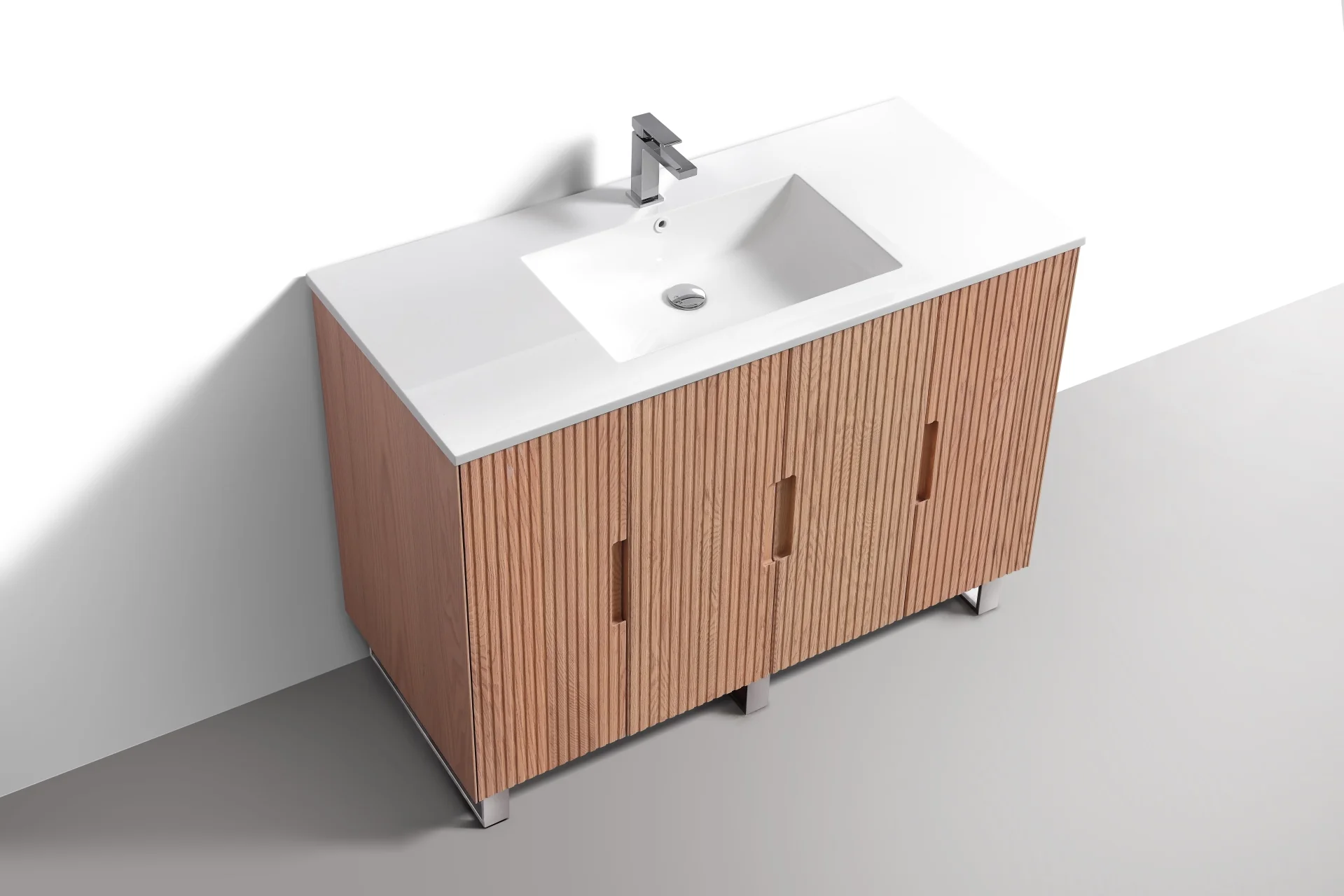48” Fiore Single Sink Free Standing Bathroom Vanity w/ Chrome Legs – Oakwood - Image 5