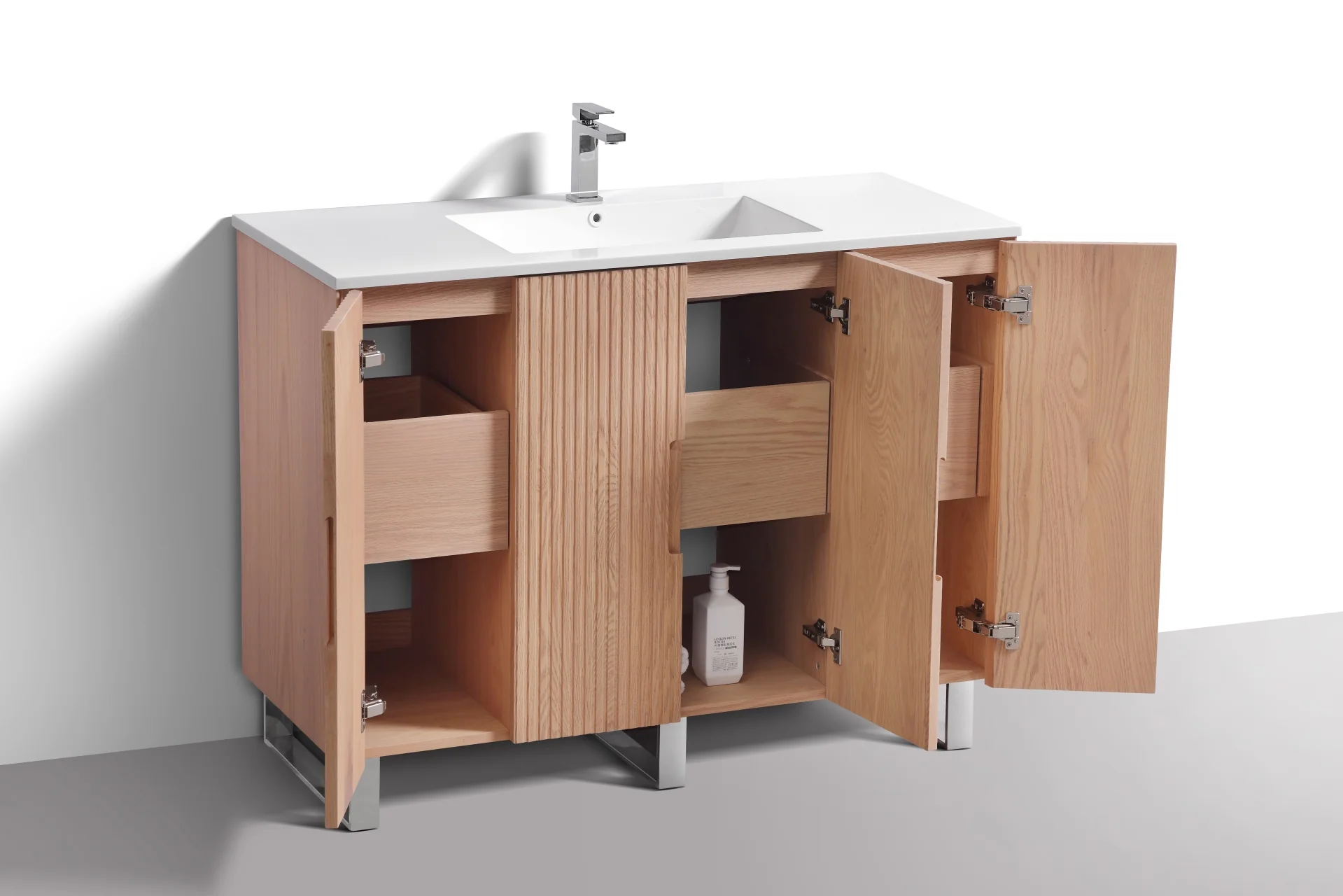 48” Fiore Single Sink Free Standing Bathroom Vanity w/ Chrome Legs – Oakwood - Image 6