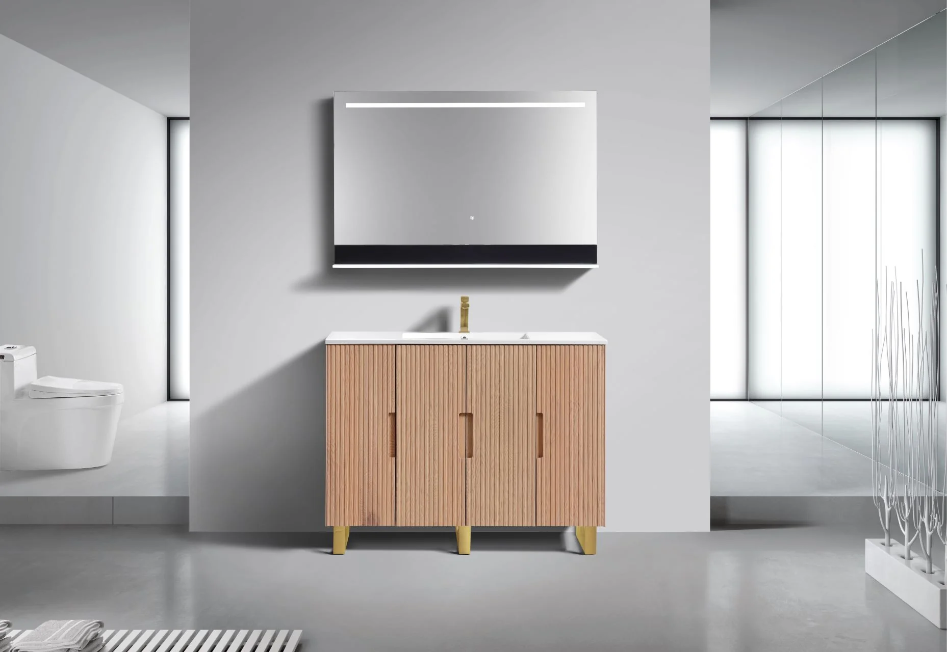 48” Fiore Single Sink Free Standing Bathroom Vanity w/ Gold Legs – Oakwood - Image 4