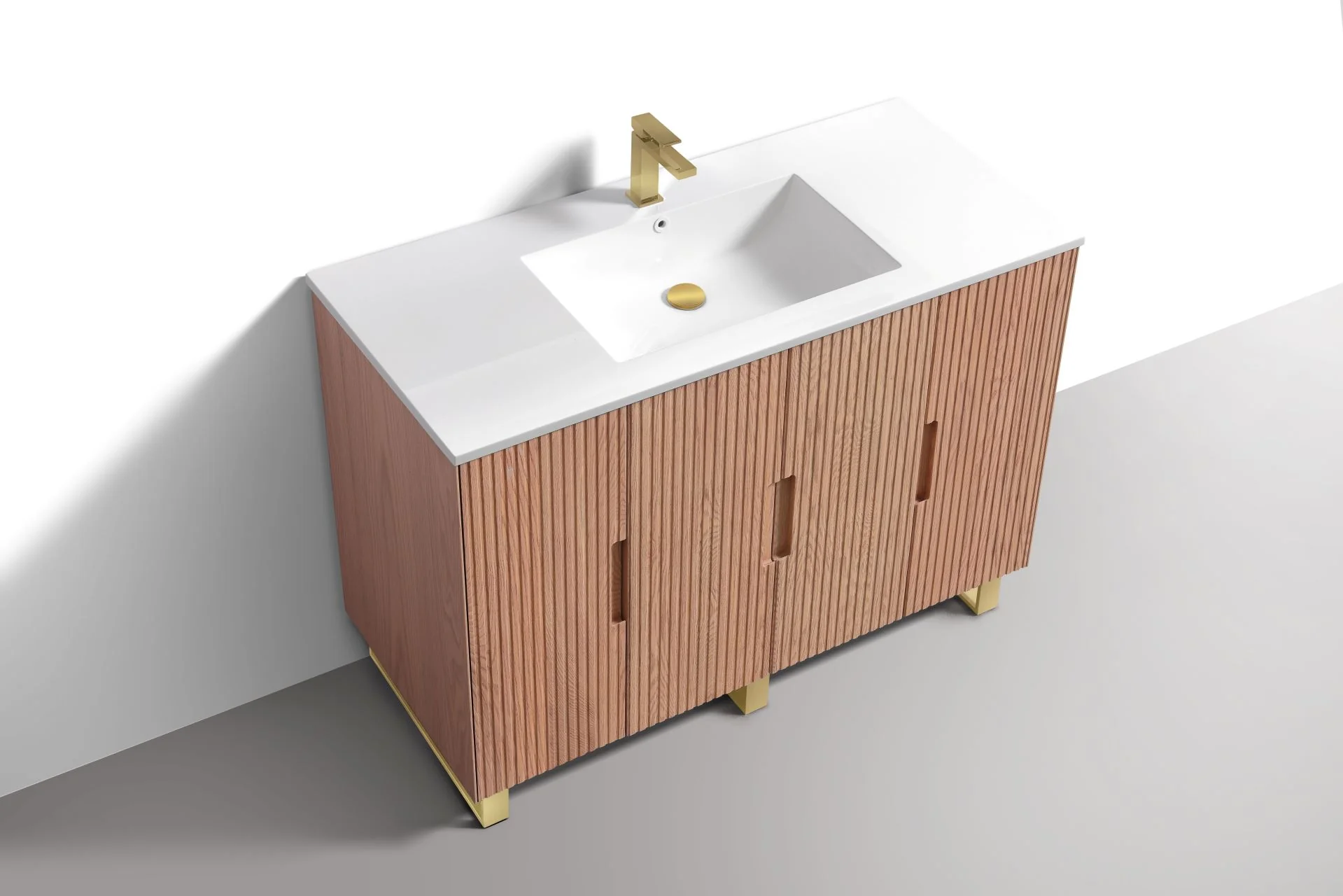 48” Fiore Single Sink Free Standing Bathroom Vanity w/ Gold Legs – Oakwood - Image 5