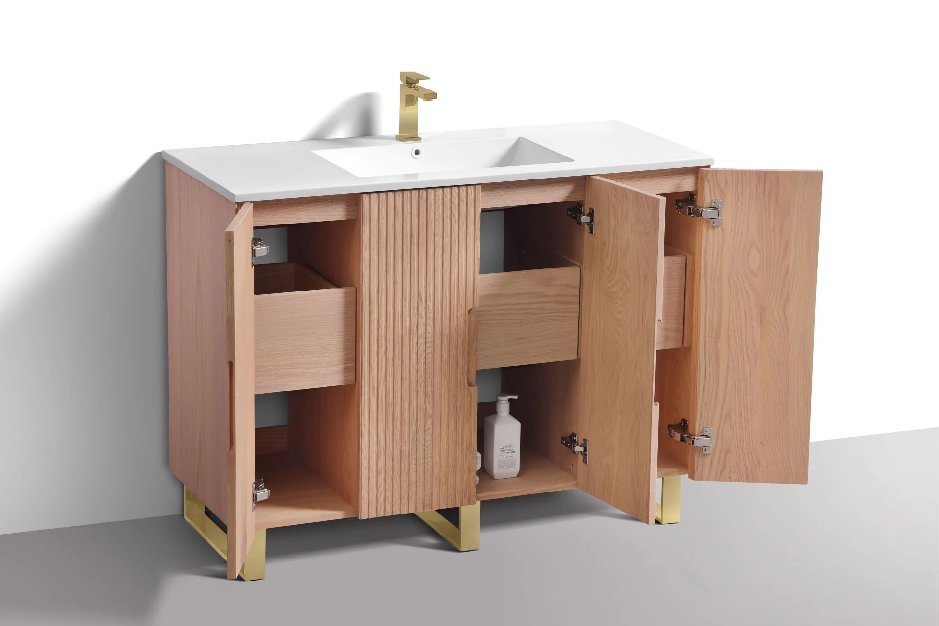 48” Fiore Single Sink Free Standing Bathroom Vanity w/ Gold Legs – Oakwood - Image 6