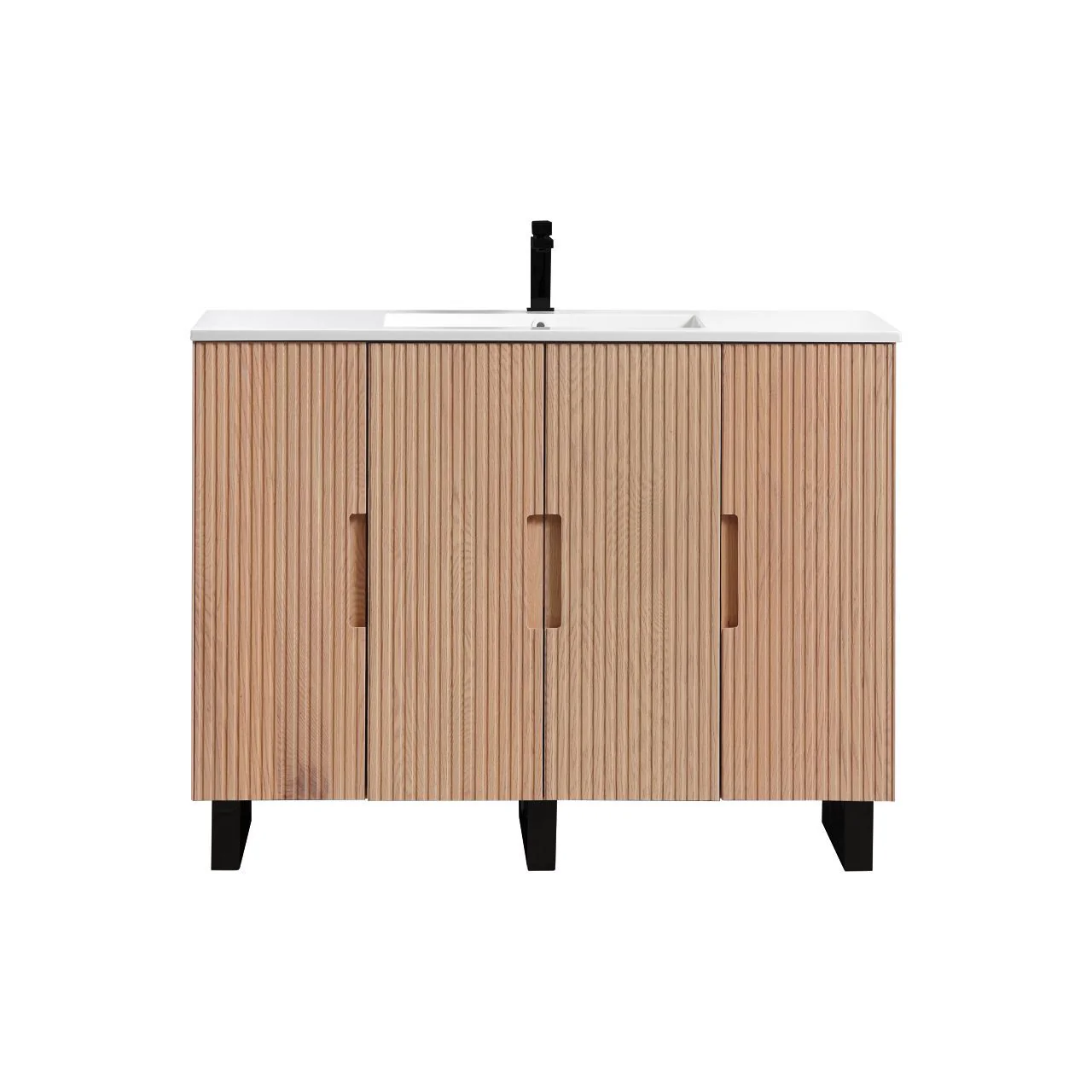 48” Fiore Single Sink Free Standing Bathroom Vanity w/ Matte Black Legs – Oakwood - Image 2