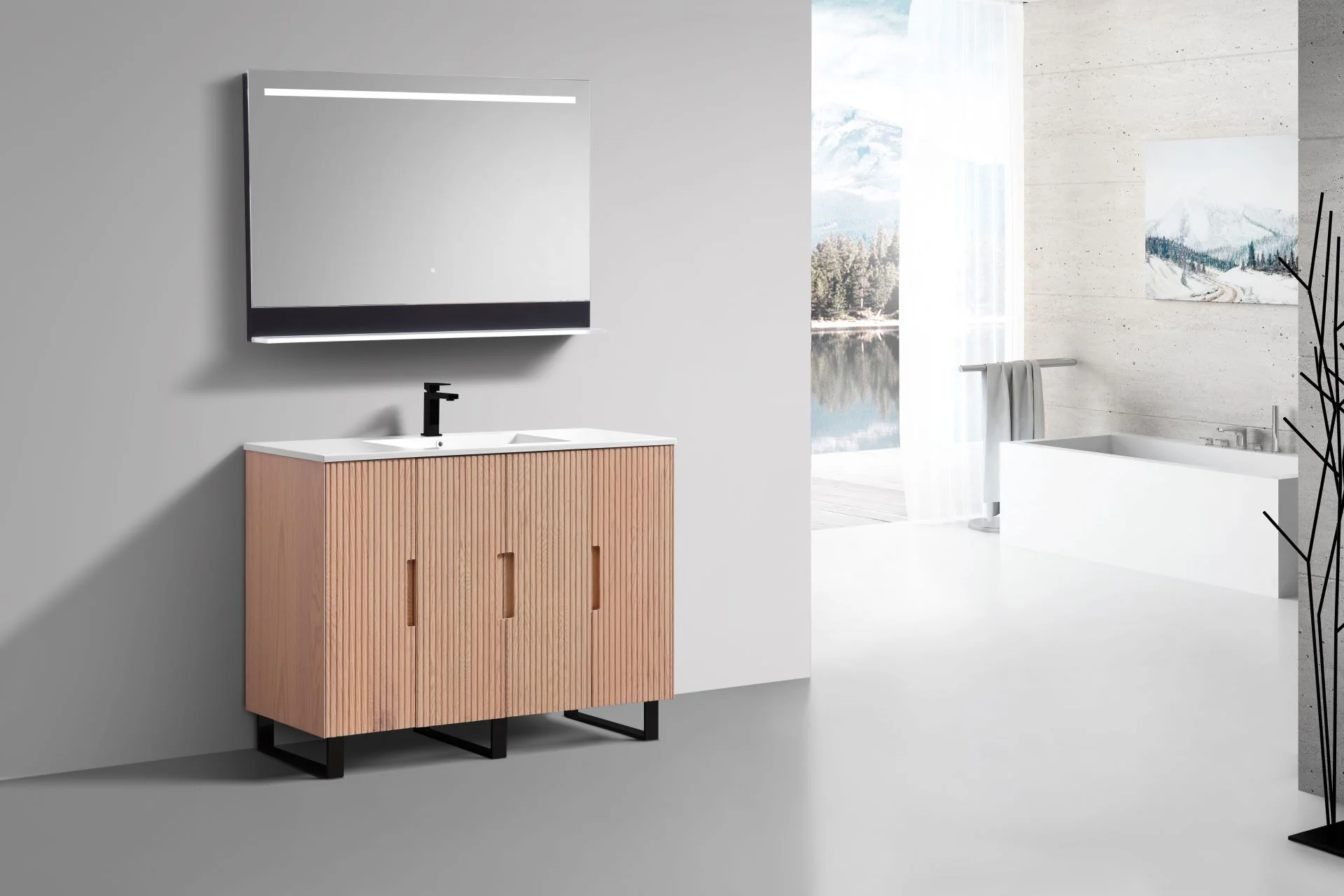 48” Fiore Single Sink Free Standing Bathroom Vanity w/ Matte Black Legs – Oakwood - Image 3