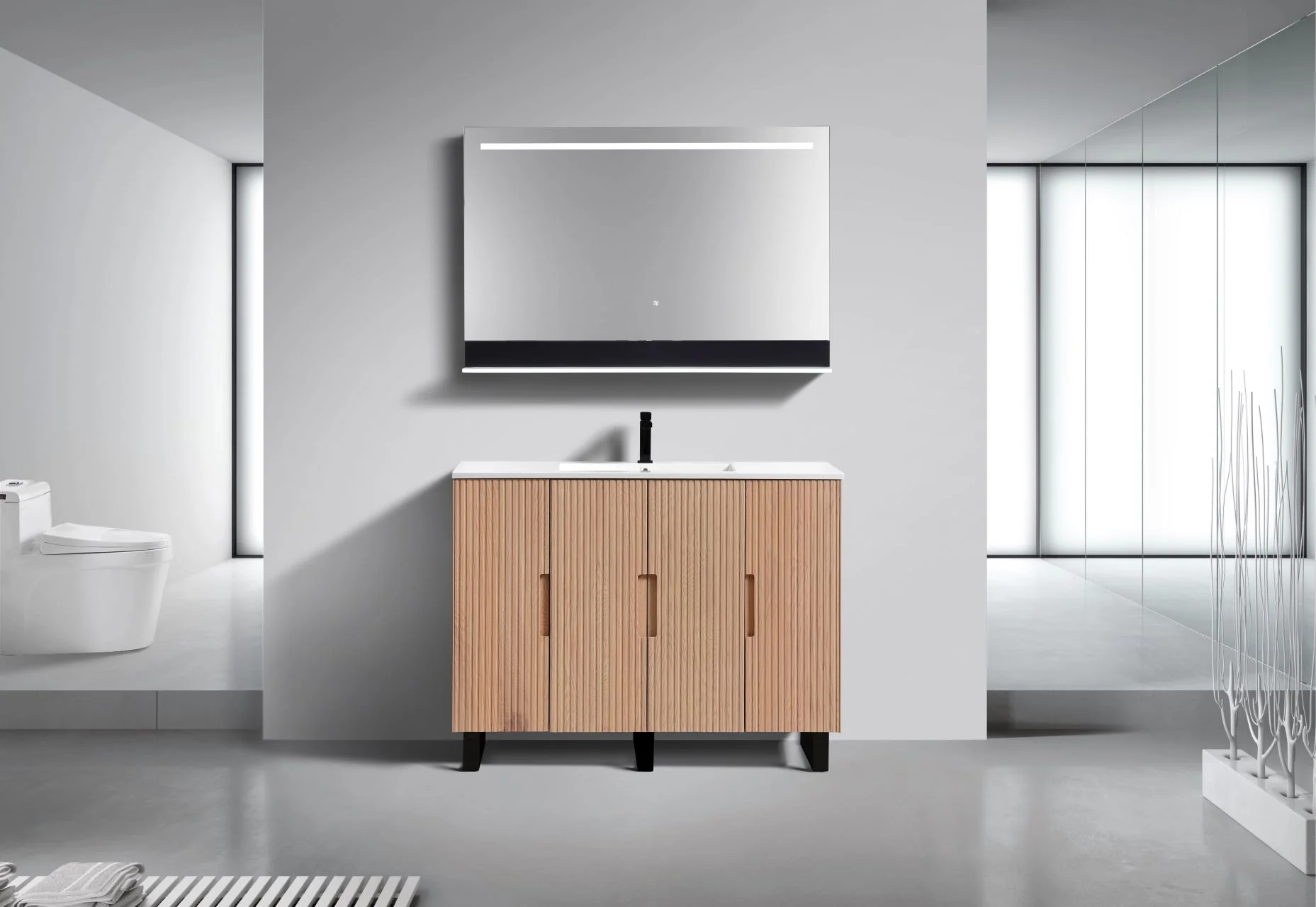 48” Fiore Single Sink Free Standing Bathroom Vanity w/ Matte Black Legs – Oakwood - Image 4