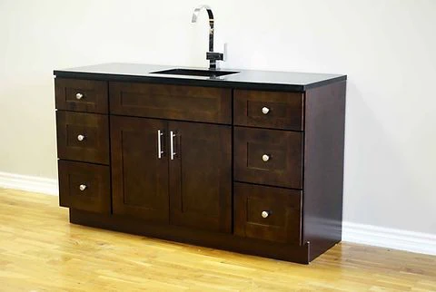 54"Inch Solid Wood Dark Walnut Shaker Style Vanity Ds54 With Quartz Top