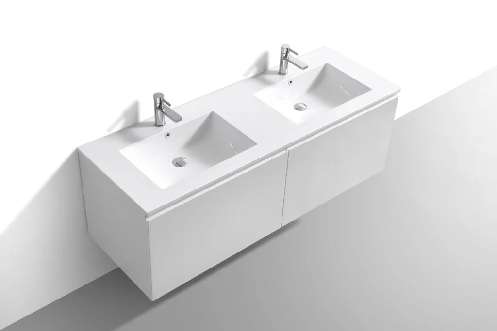 60″ Inch Double Sink Balli Modern Bathroom Vanity In High Gloss White Finish