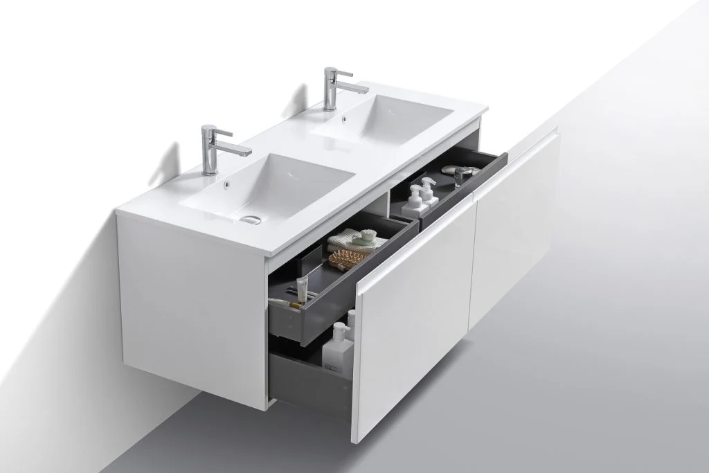 60″ Inch Double Sink Balli Modern Bathroom Vanity In High Gloss White Finish - Image 5
