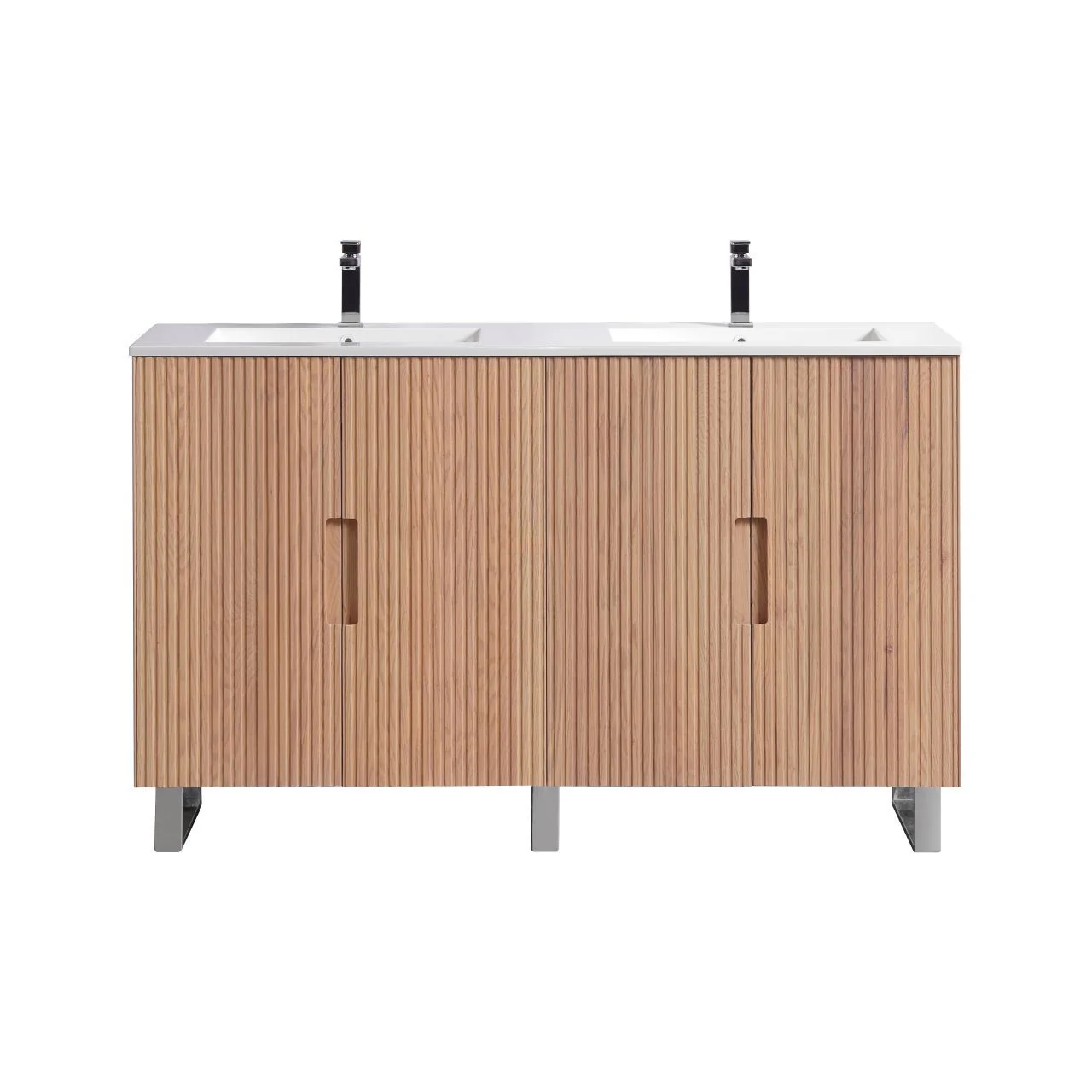 60” Fiore Double Sink Free Standing Bathroom Vanity w/ Chrome Legs – Oakwood - Image 2