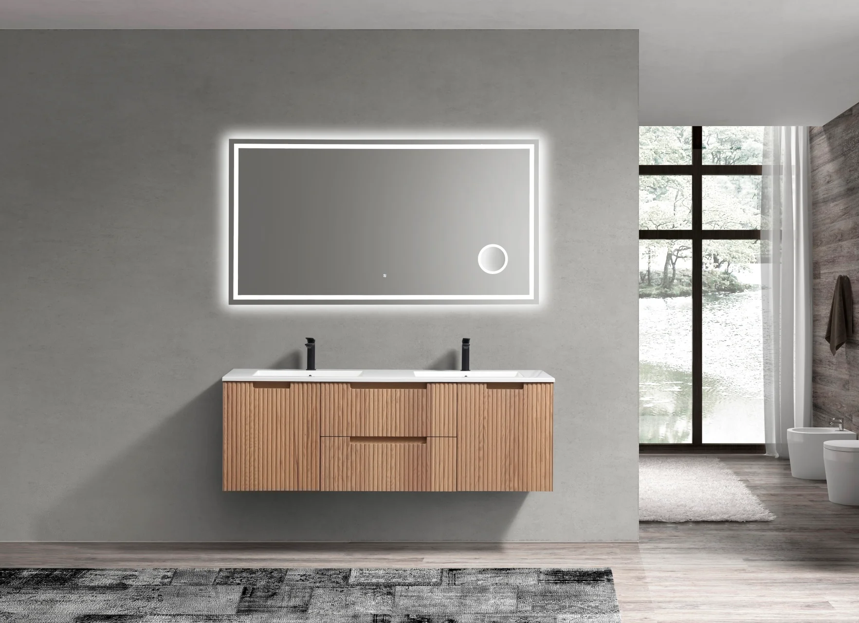 60” Fiore Modern Wall Mount Double Sink Bathroom Vanity – Oakwood (ETA - End of April) - Image 4