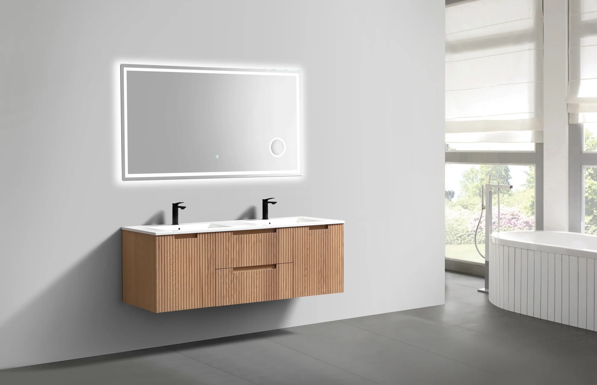 60” Fiore Modern Wall Mount Double Sink Bathroom Vanity – Oakwood (ETA - End of April) - Image 5