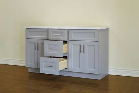 60" Inch Double Sink Solid Wood Light Grey Shaker Style Vanity Gs60dd With Quartz Top - Image 3