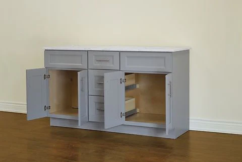 60" Inch Double Sink Solid Wood Light Grey Shaker Style Vanity Gs60dd With Quartz Top - Image 4