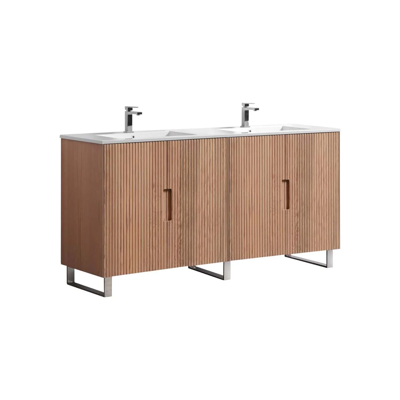 71.2” Fiore Double Sink Free Standing Bathroom Vanity w/ Chrome Legs – Oakwood (ETA - MID DECEMBER)