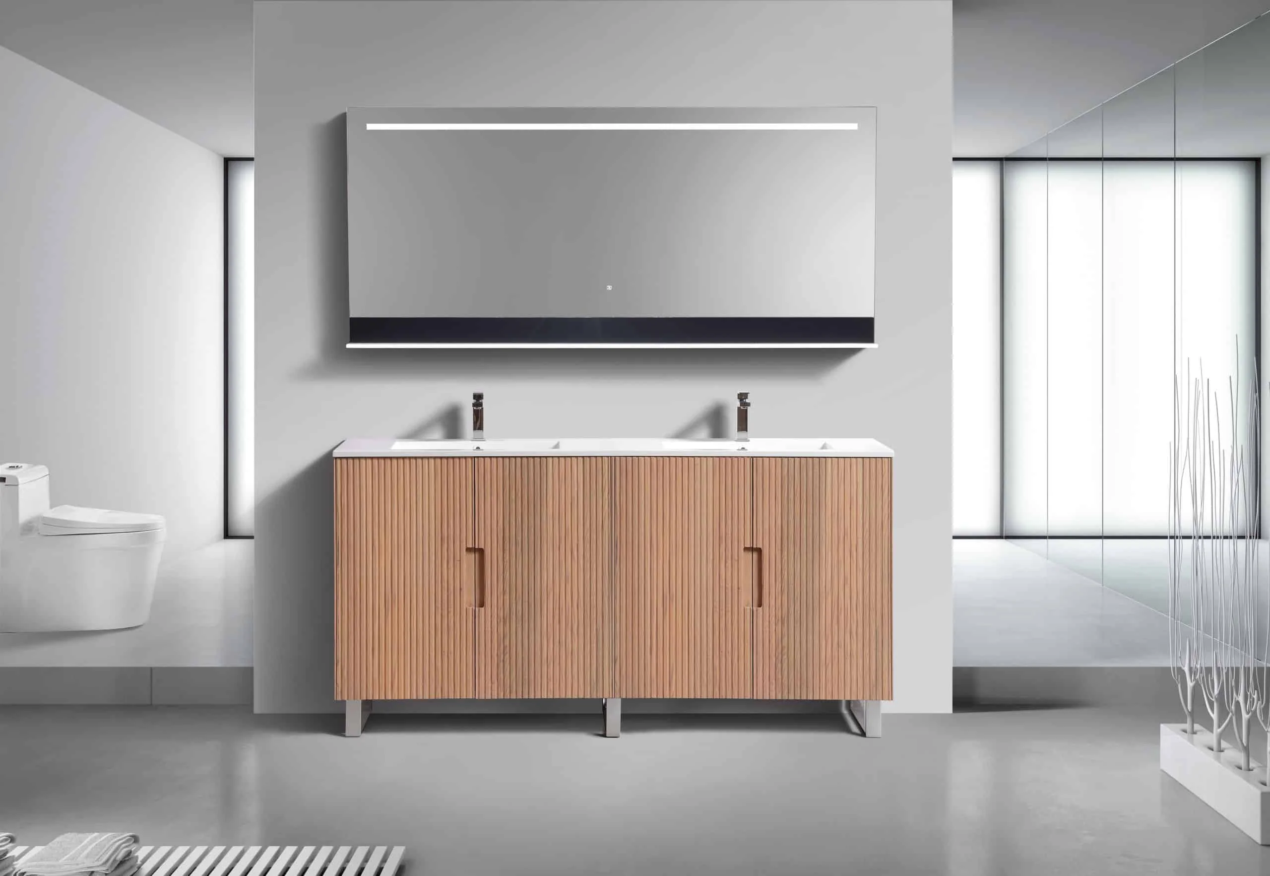 71.2” Fiore Double Sink Free Standing Bathroom Vanity w/ Chrome Legs – Oakwood (ETA - MID DECEMBER) - Image 3