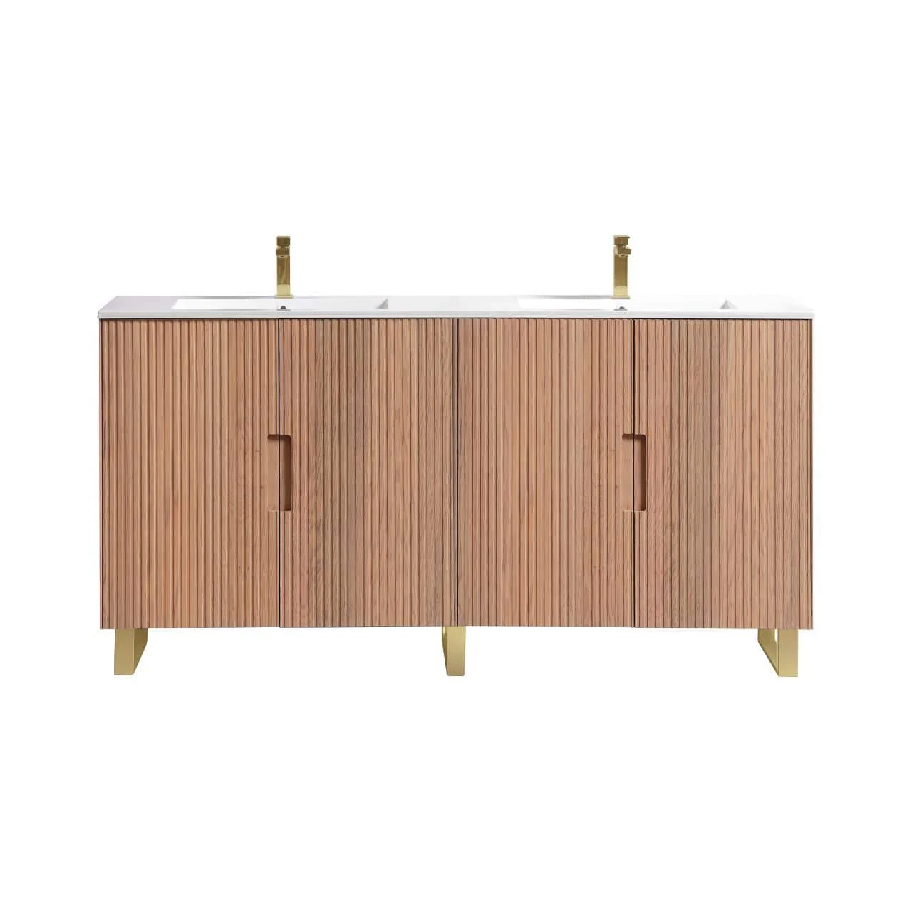 71.2” Fiore Double Sink Free Standing Bathroom Vanity w/ Gold Legs – Oakwood - Image 2